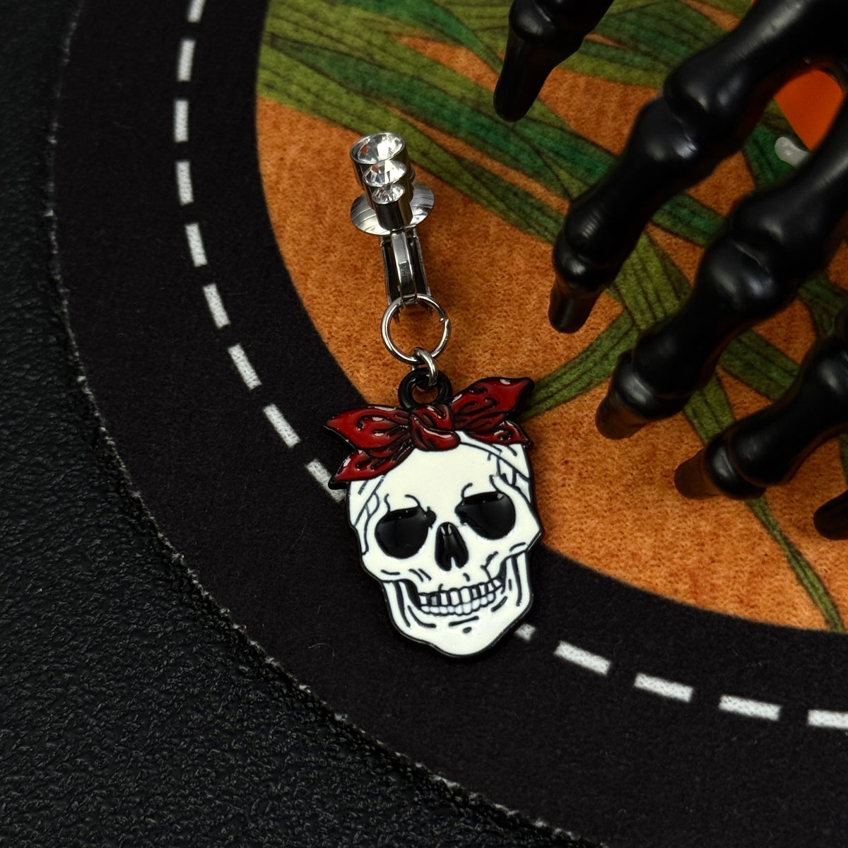 Crimson Bow Skull Halloween Belly Ring