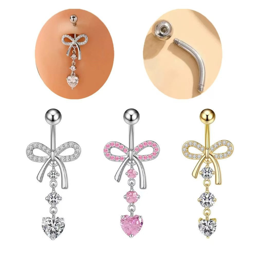 Bowknot & Heart-Shaped Crystal Navel Ring