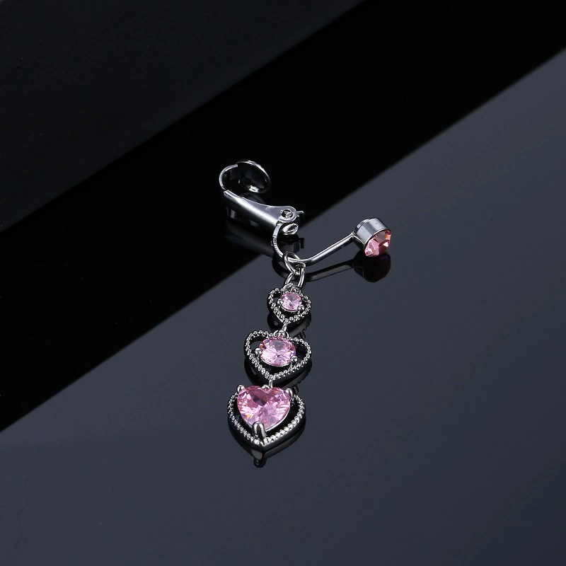 Sweet Gradient Heart Crystal Clip Navel Ring