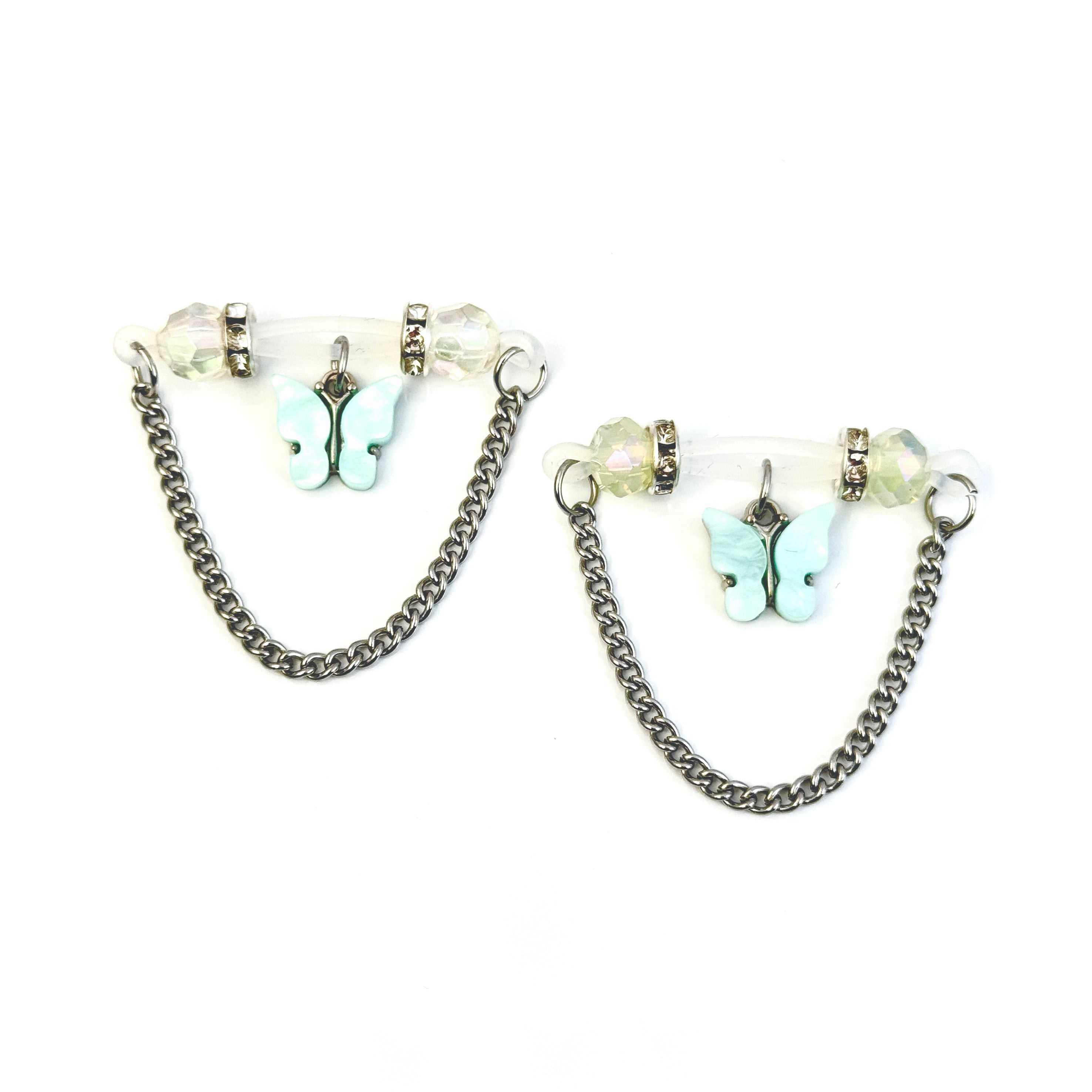 Blue Butterfly Crystal Nipple Clamps