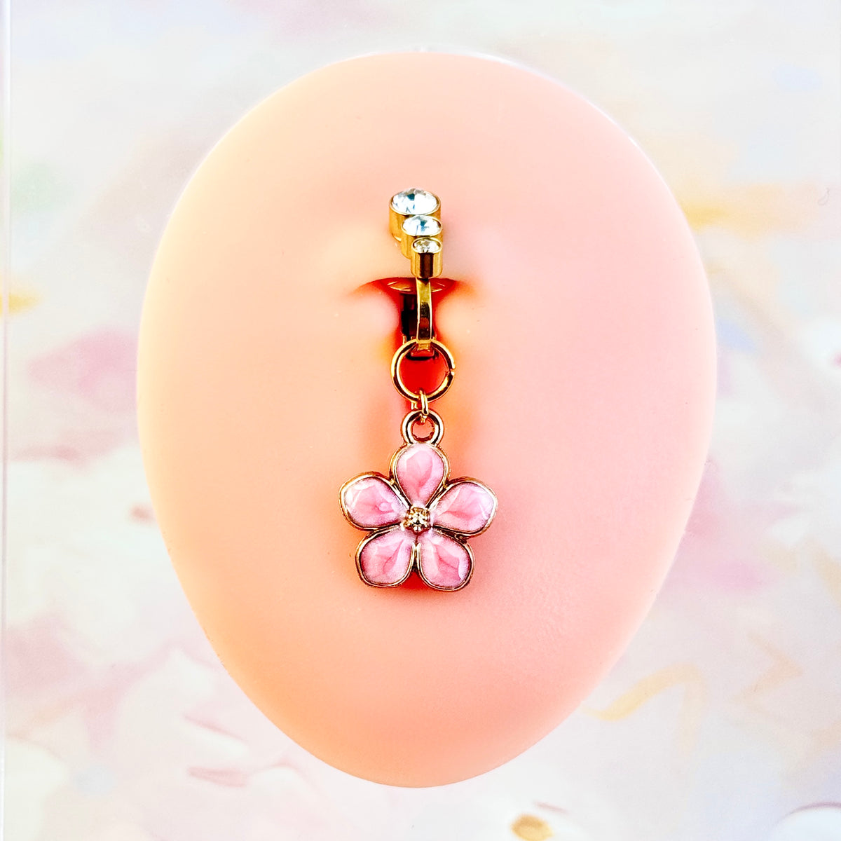 Pink Flower Glow Faux Navel Ring