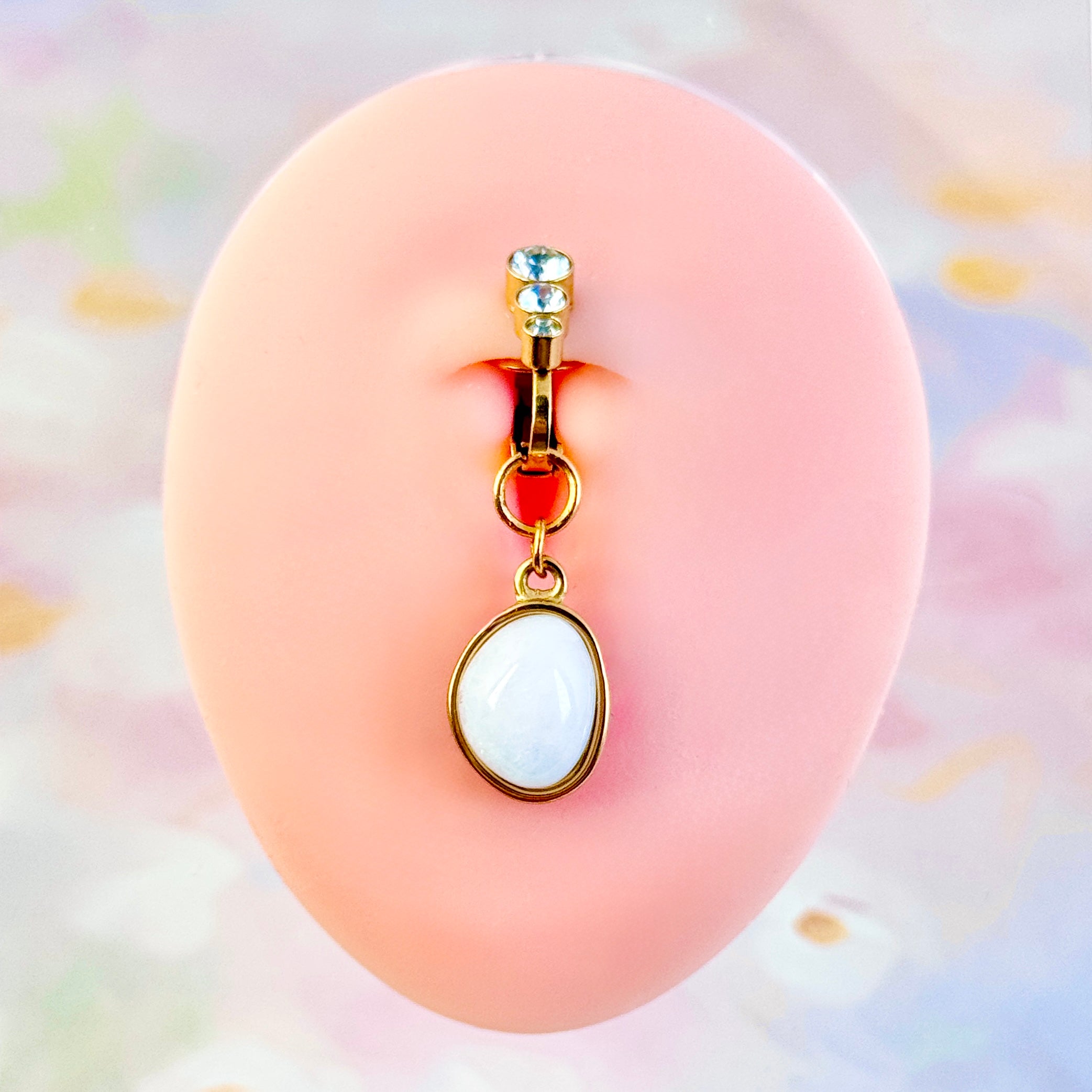 Moonstone Glow Faux Navel Ring