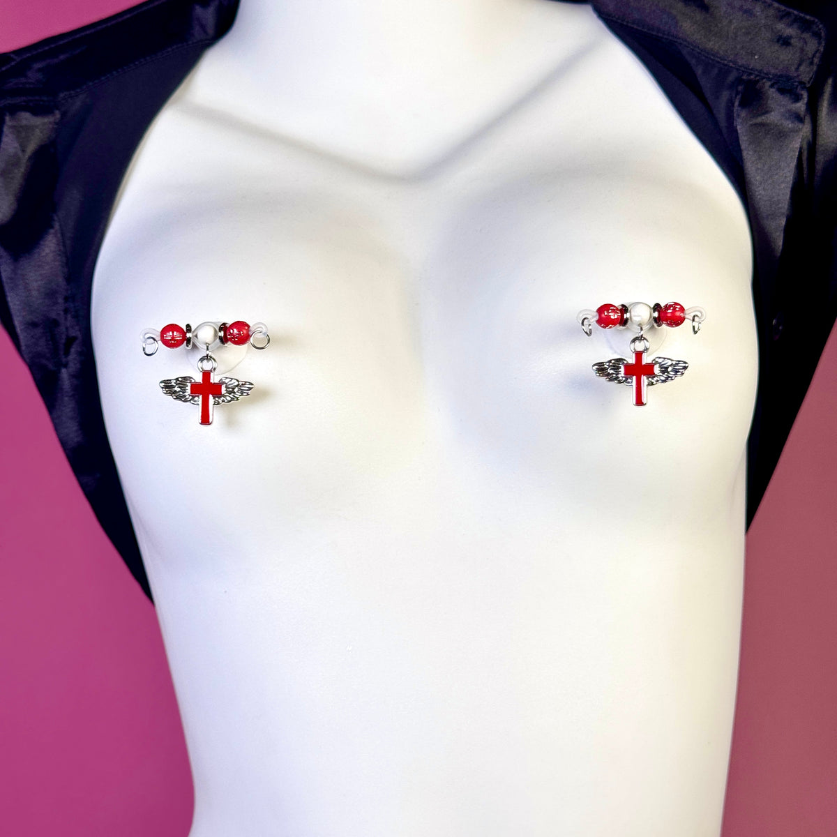 Red Angel Wing Cross Non-Piercing Nipple Clamp