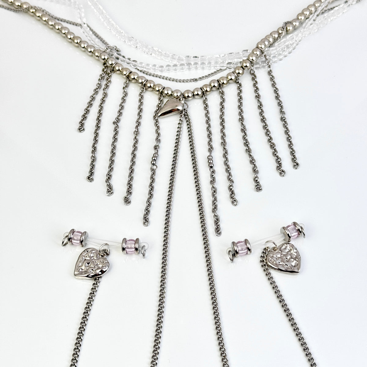 Crystal Heart Nipple Chain Set