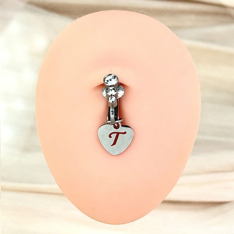 Customizable Initial Heart Faux Navel Ring
