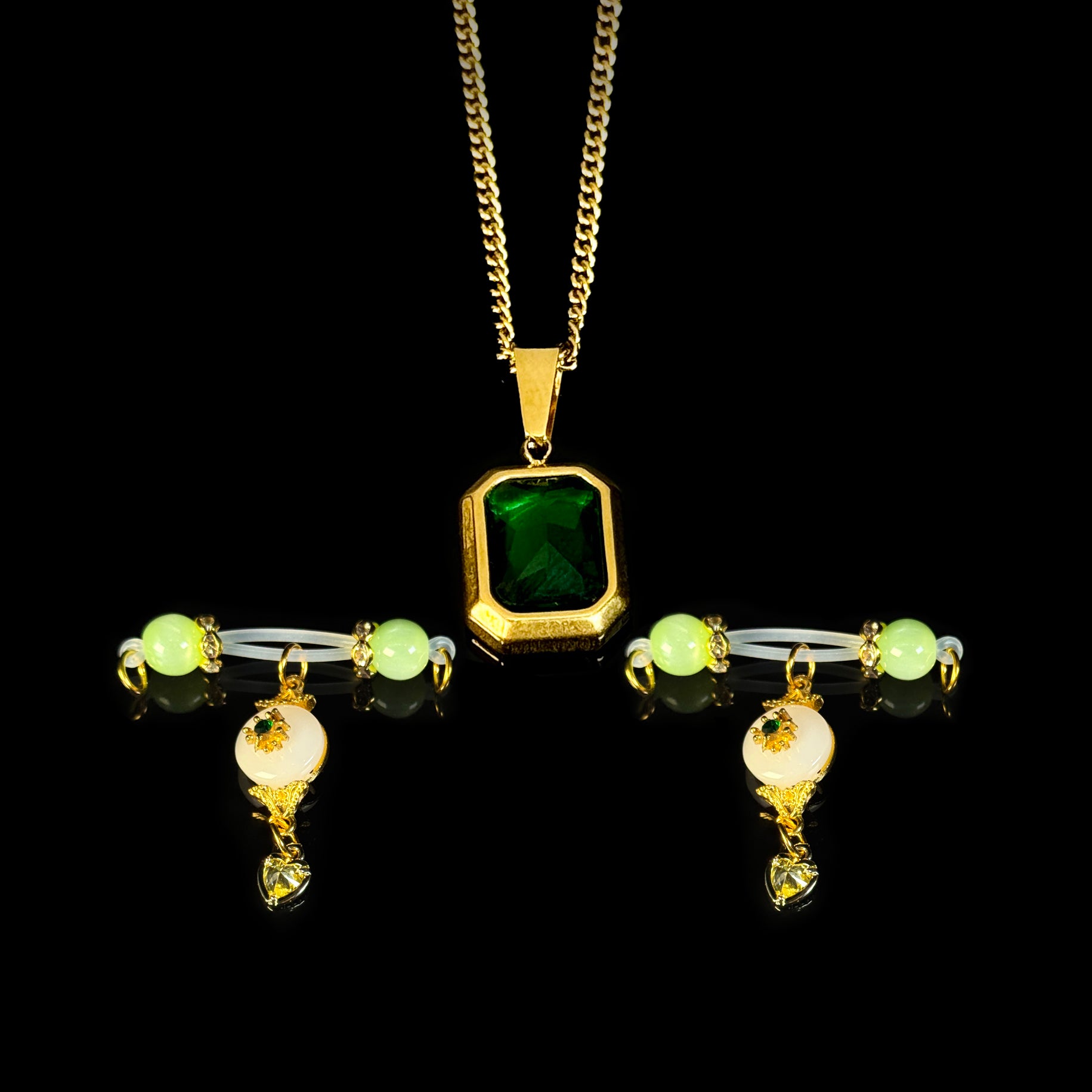 Jade nipple clamps + jade necklace