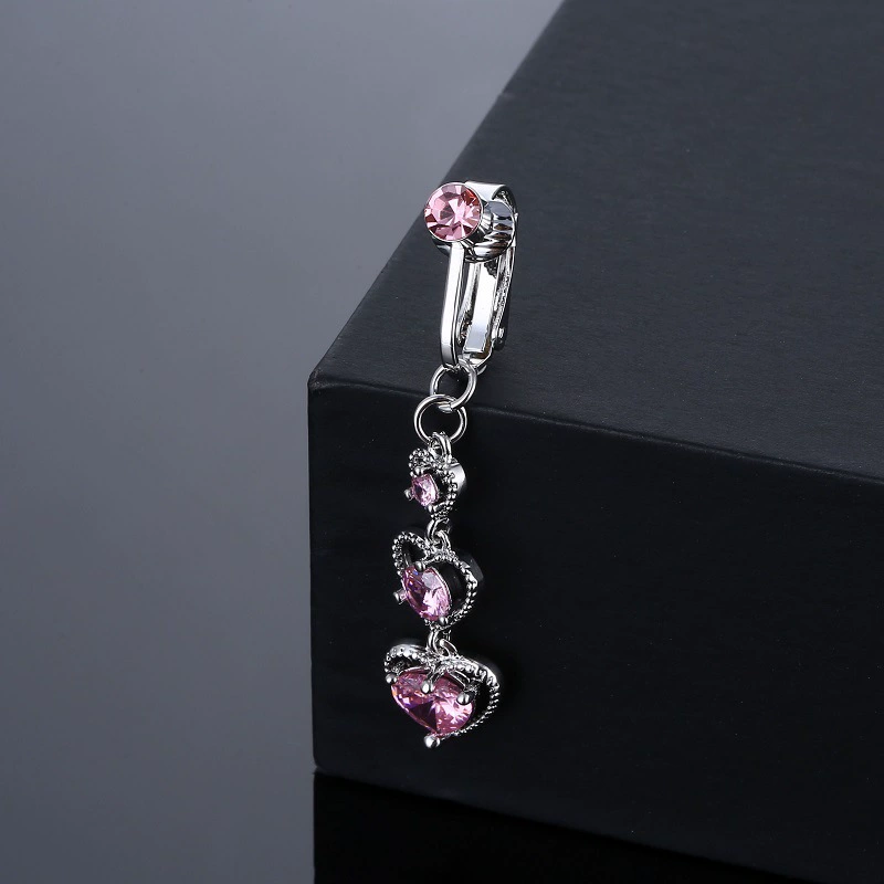 Sweet Gradient Heart Crystal Clip Navel Ring