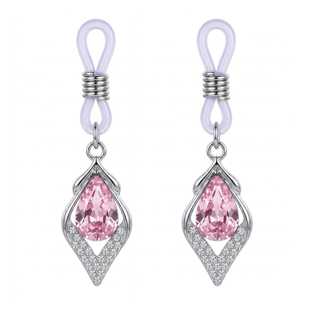 Pink teardrop-shaped non-piercing nipple ring
