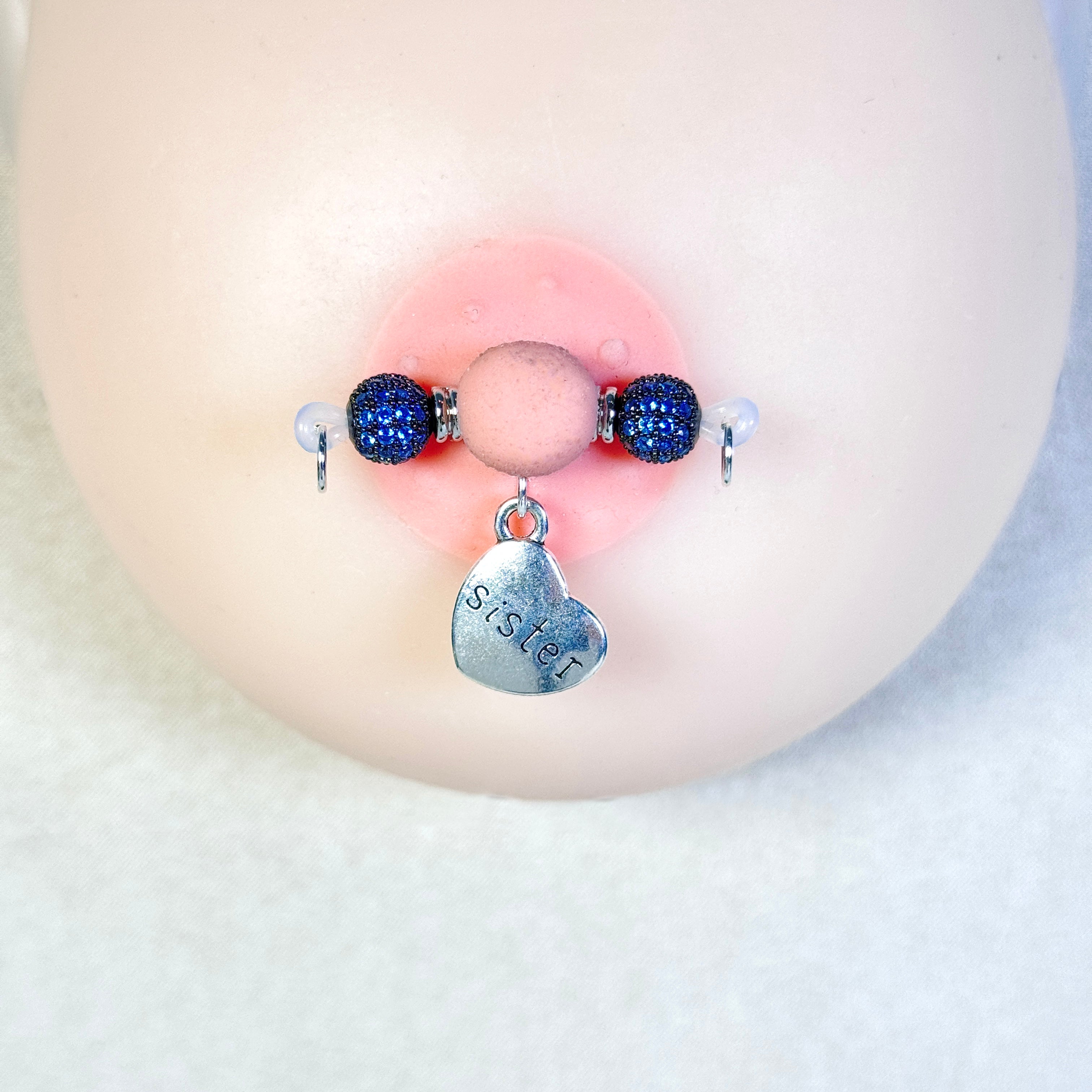 Blue Sapphire Twin Hearts Nipple Bar Set – Brother & Sister Edition