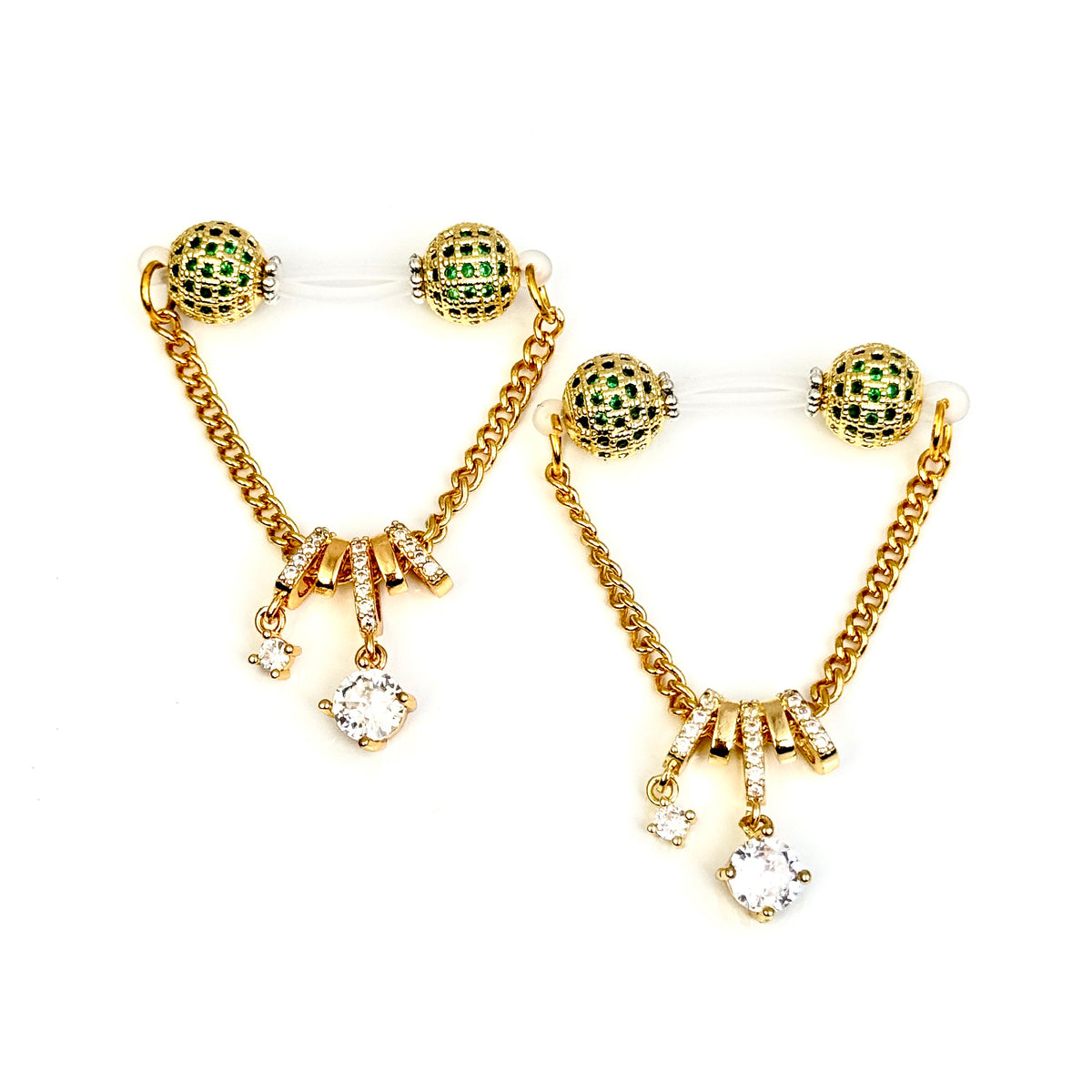 Emerald Crystal Chain Nipple Clamp