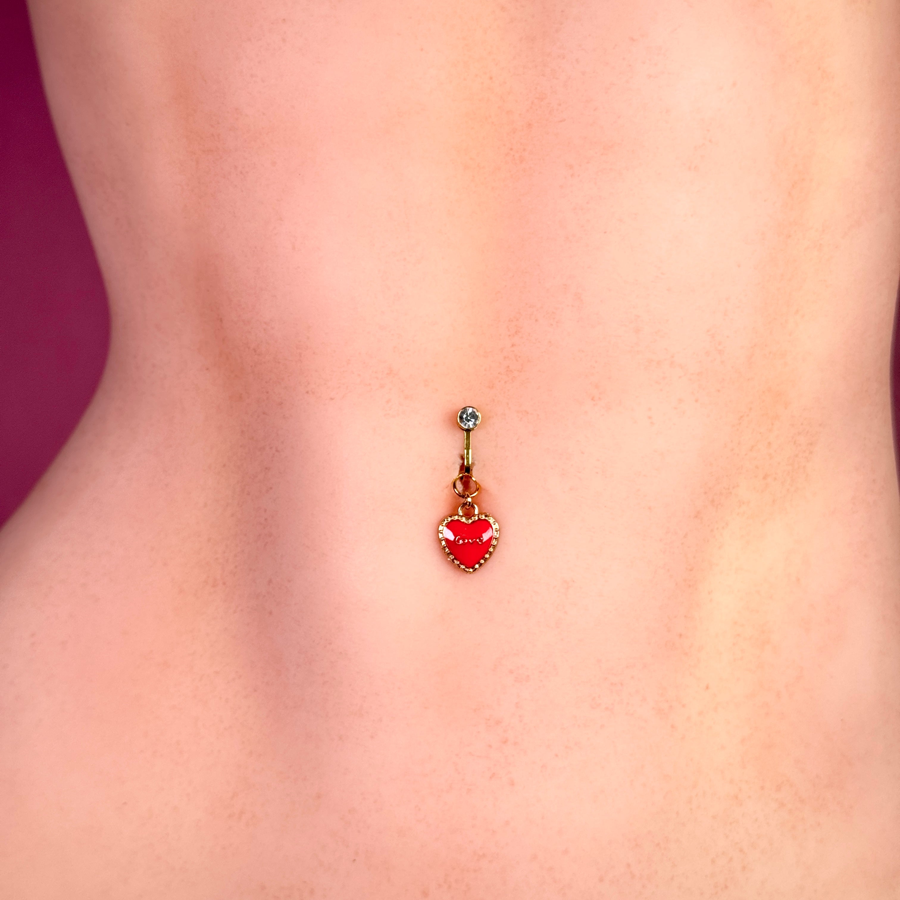 Red Love Heart Faux Belly Button Ring