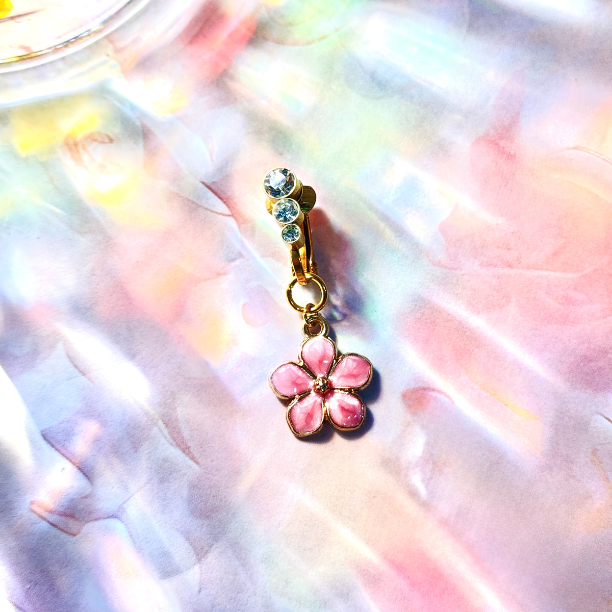 Pink Flower Glow Faux Navel Ring