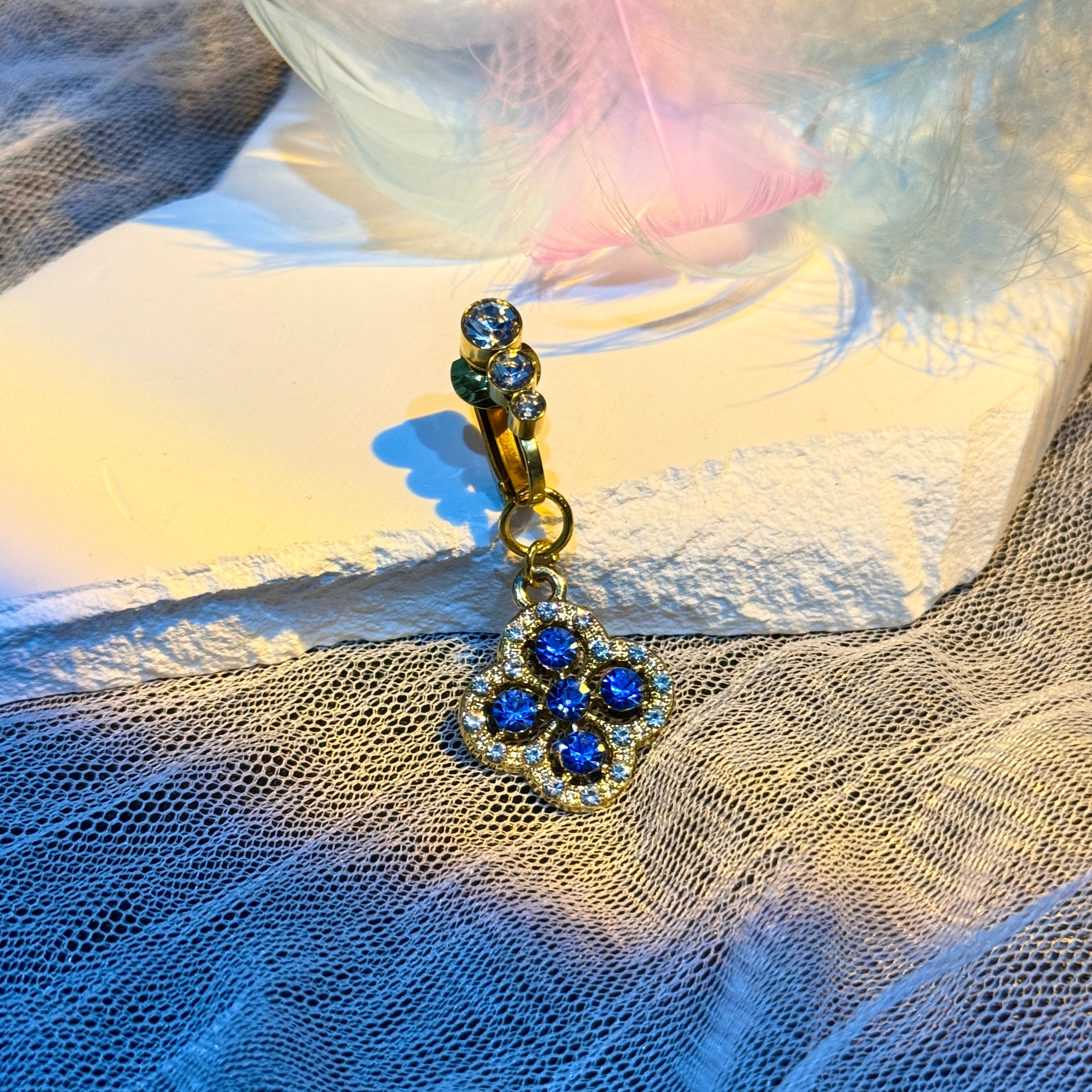 Sapphire flower non-piercing navel jewelry
