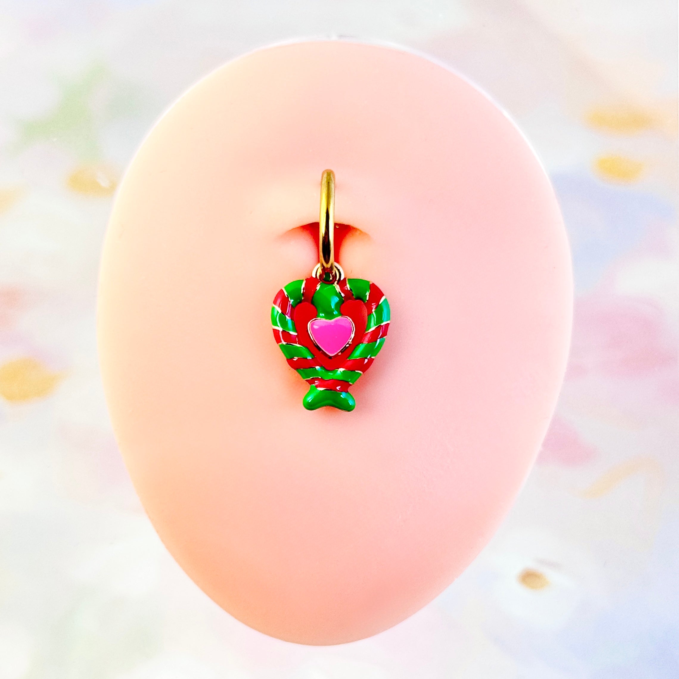 Candy-heart style faux navel piercing