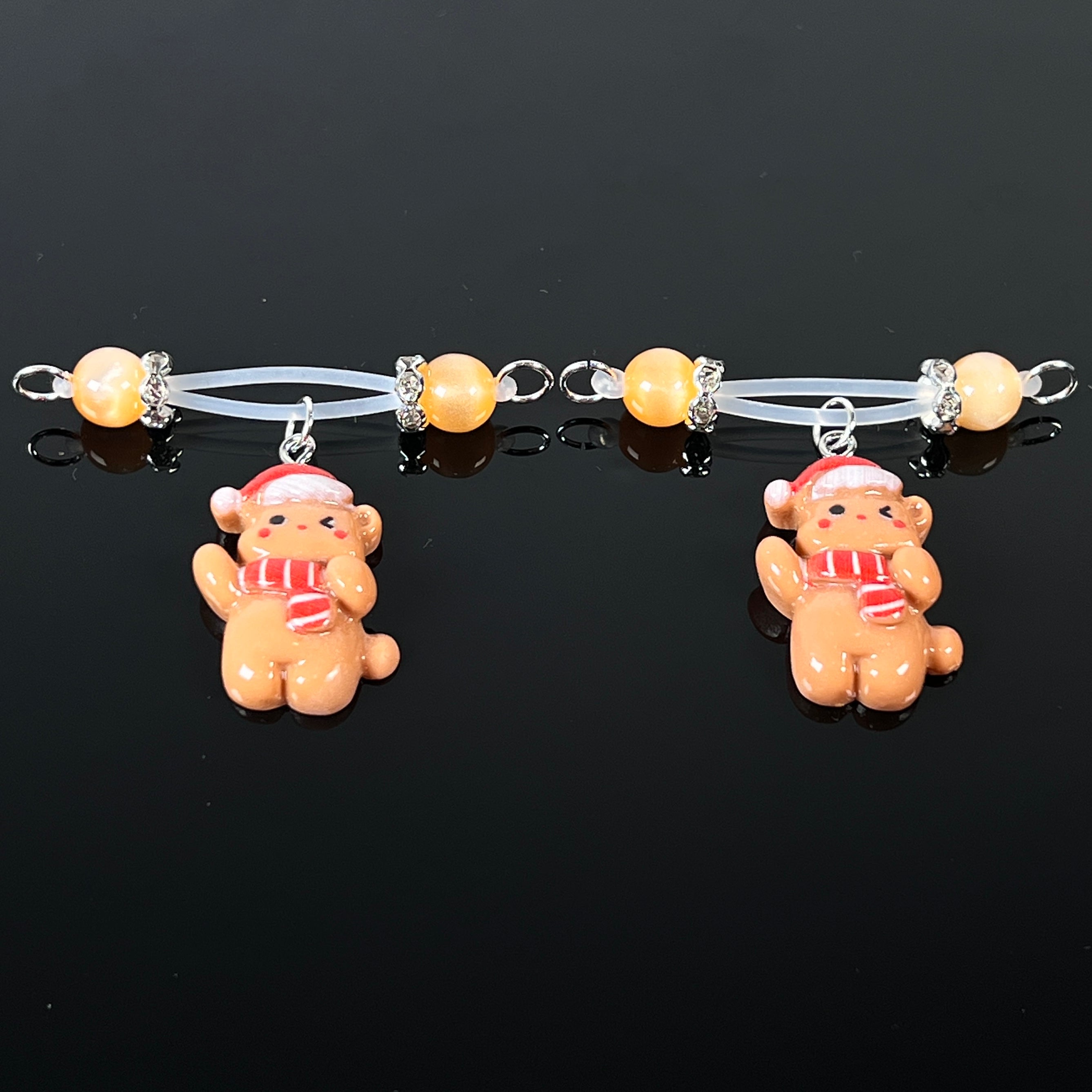 Bear Pendant Pink Pearl Nipple Clamps