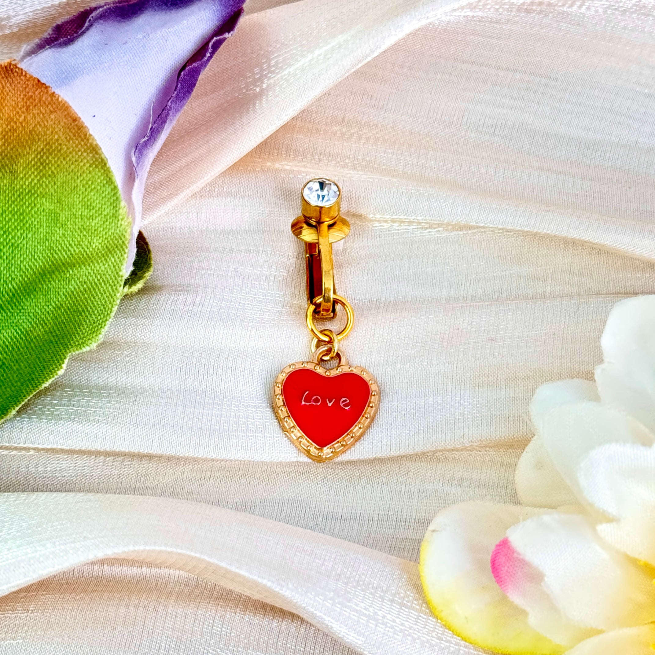 Red Love Heart Faux Belly Button Ring