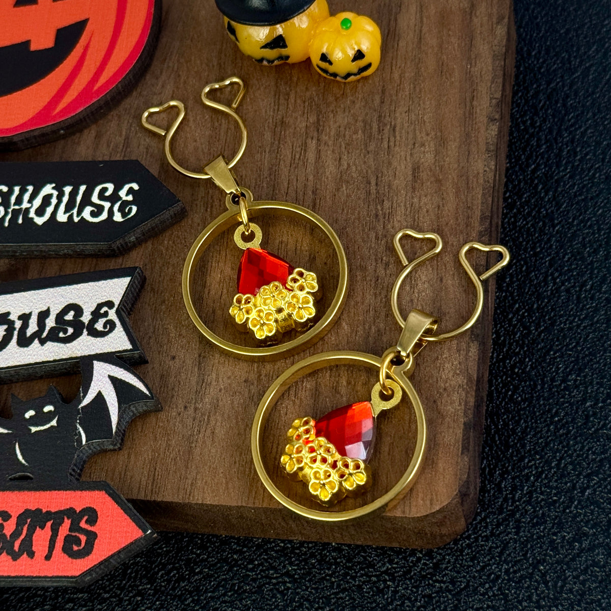 Golden Ruby Charm Nipple Ring