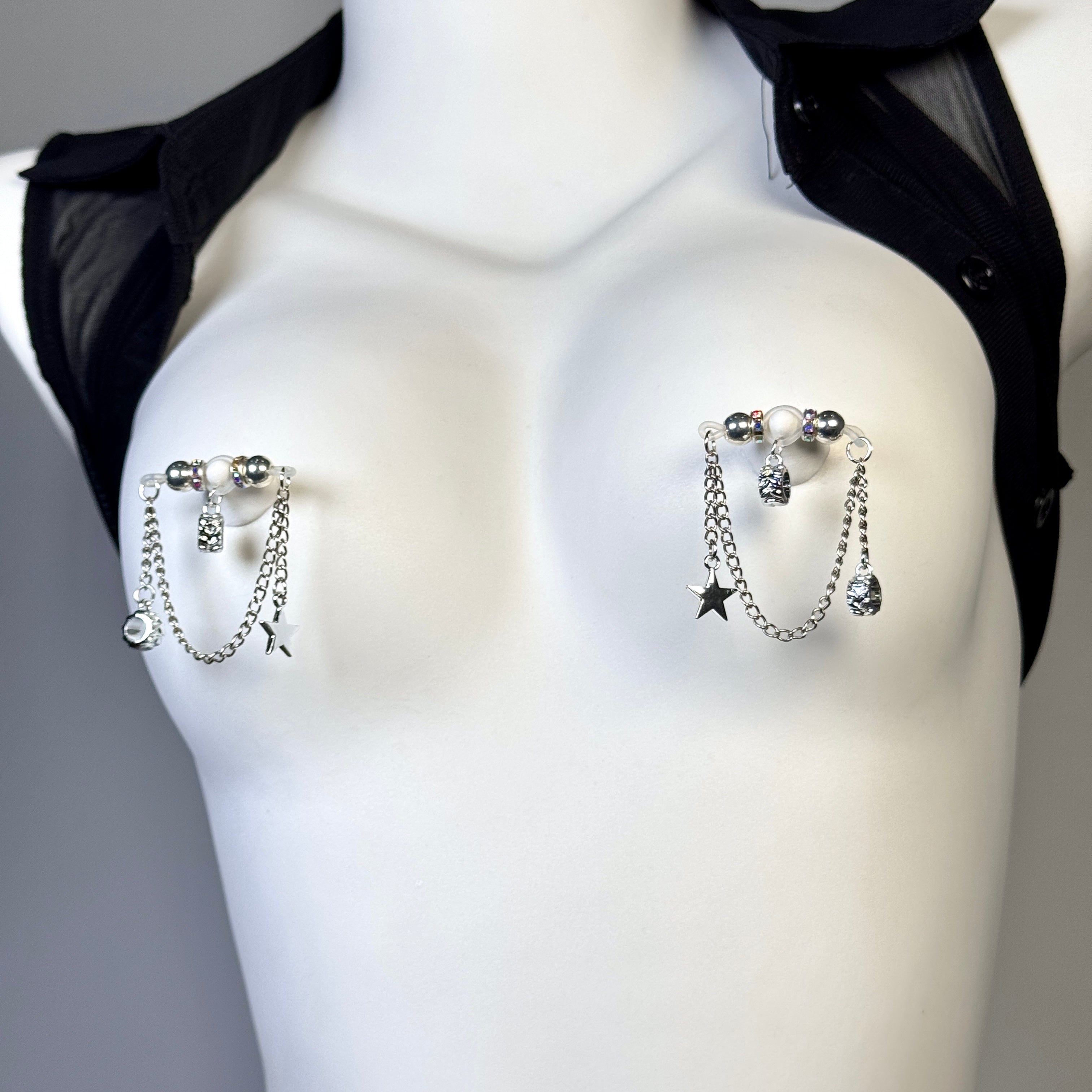 Star and Chain Non-Piercing Nipple Jewelry