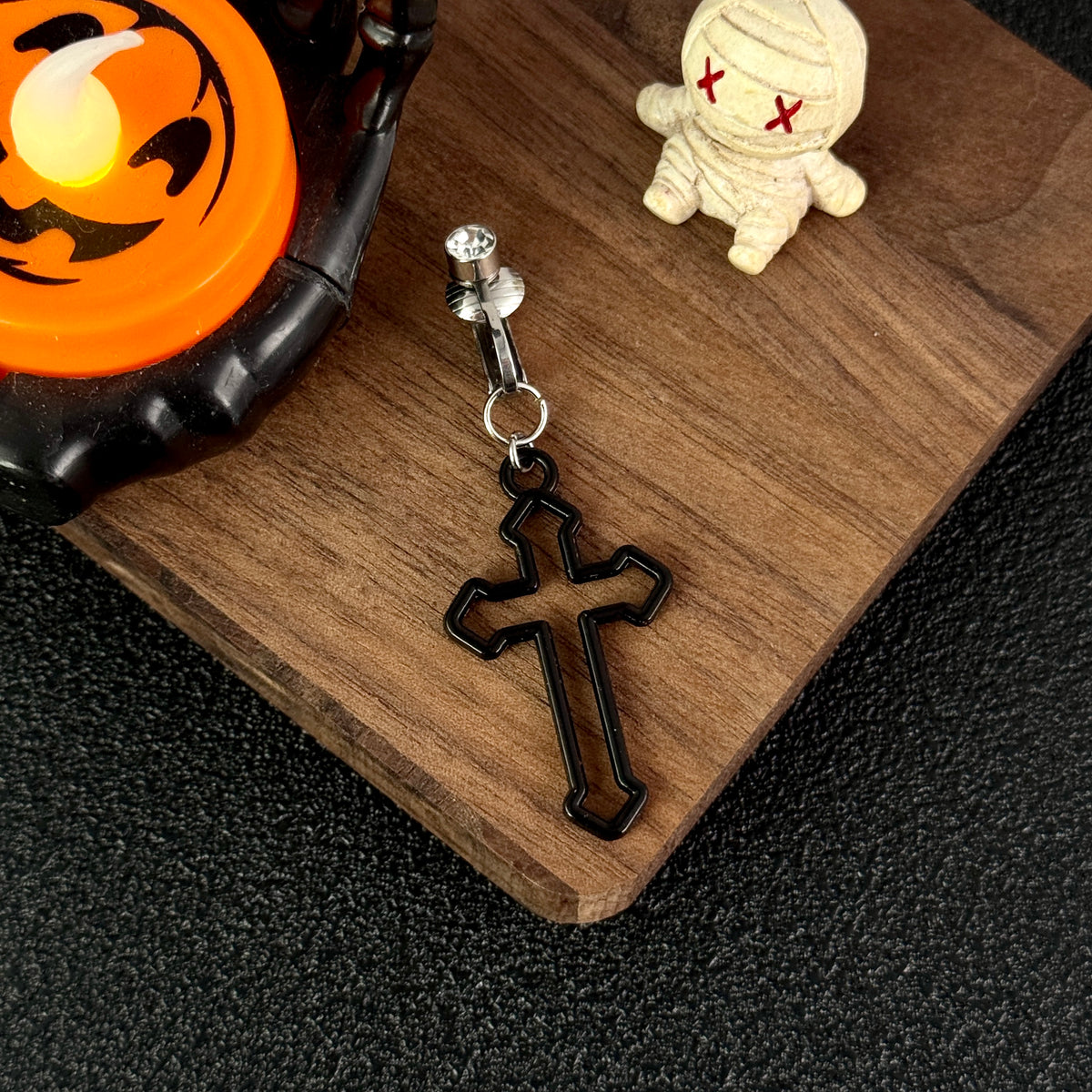 Black Cross Faux Belly Button Ring