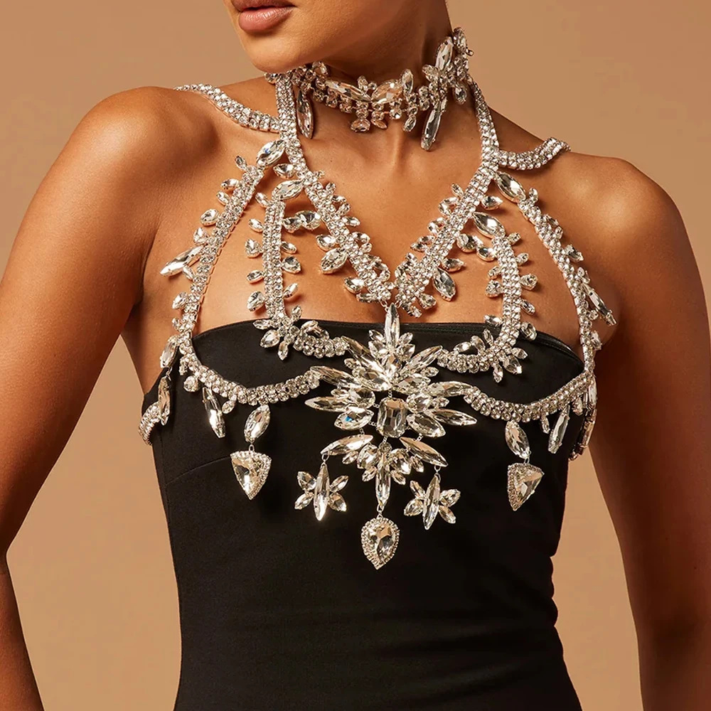 Rhinestone body chain for parties
