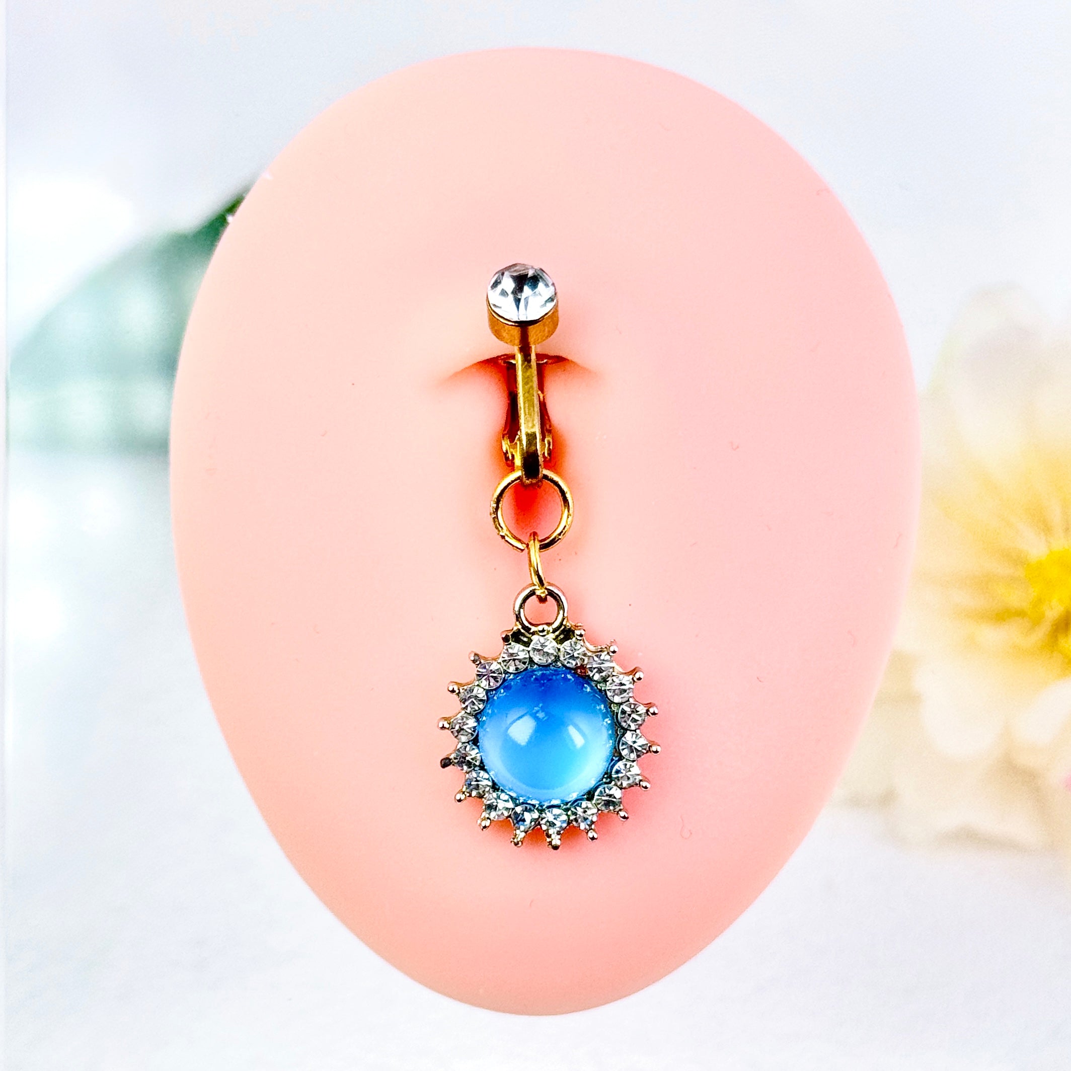 Blue Crystal Sun Faux Belly Button Ring