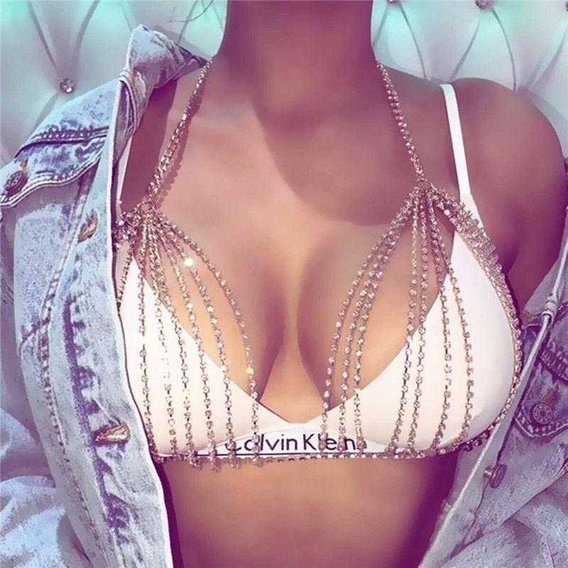 Multi-layer rhinestone bikini body chain