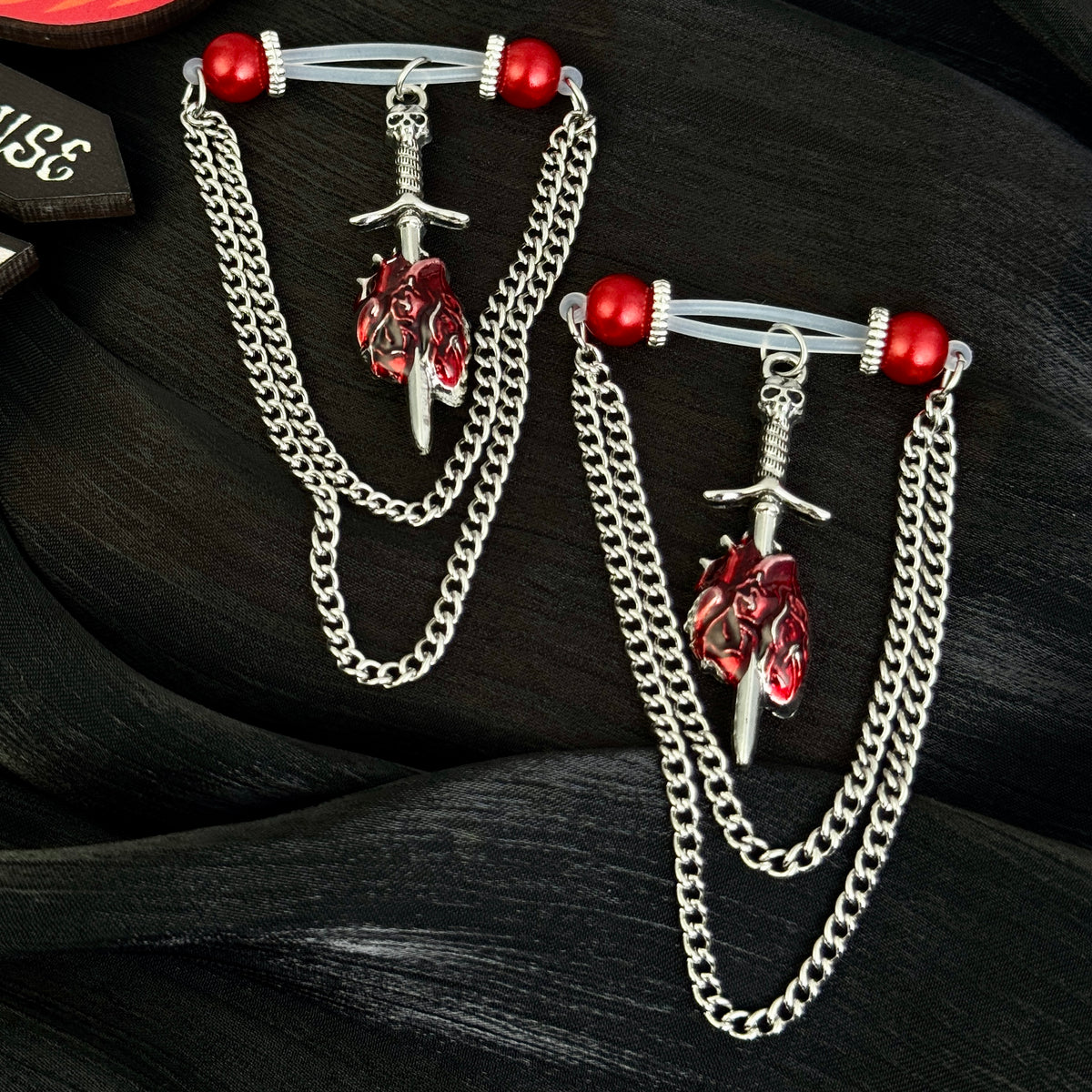 Blood Rose Heart Sword Gothic Nipple Chain