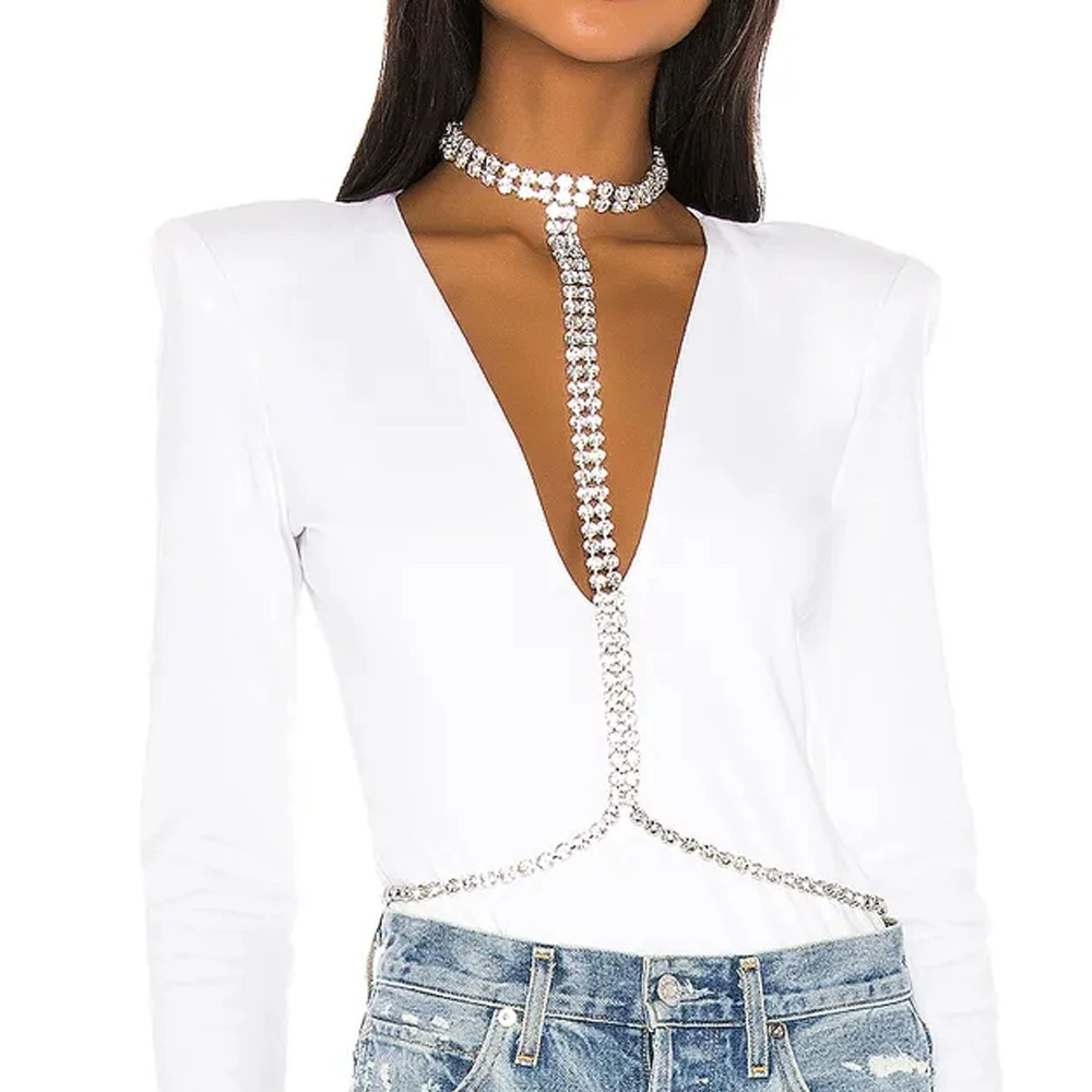 Multi-layer rhinestone tassel back chain
