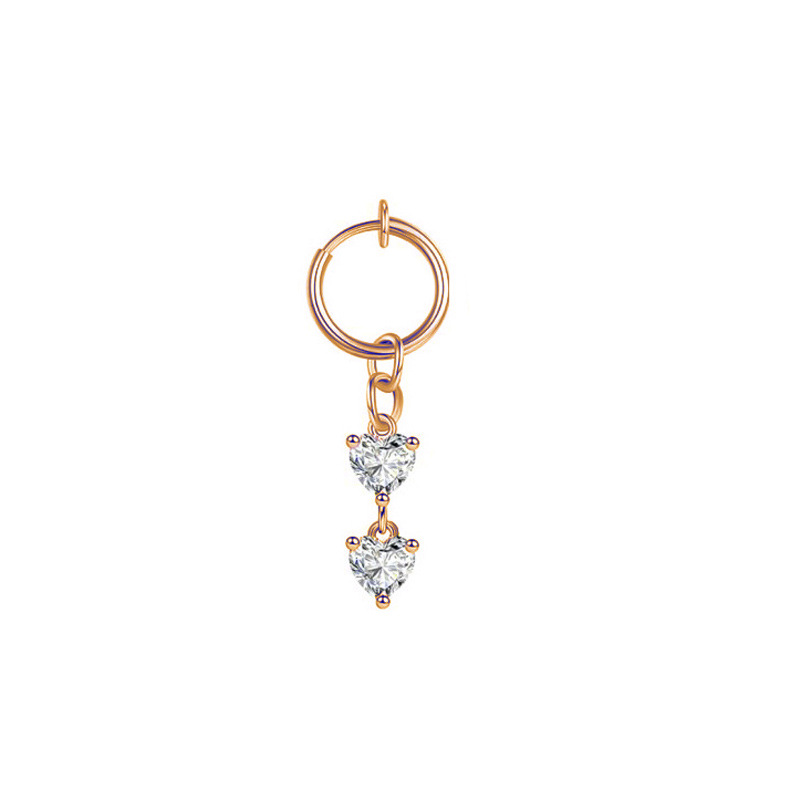 Non-piercing navel ring with a heart-shaped cubic zirconia