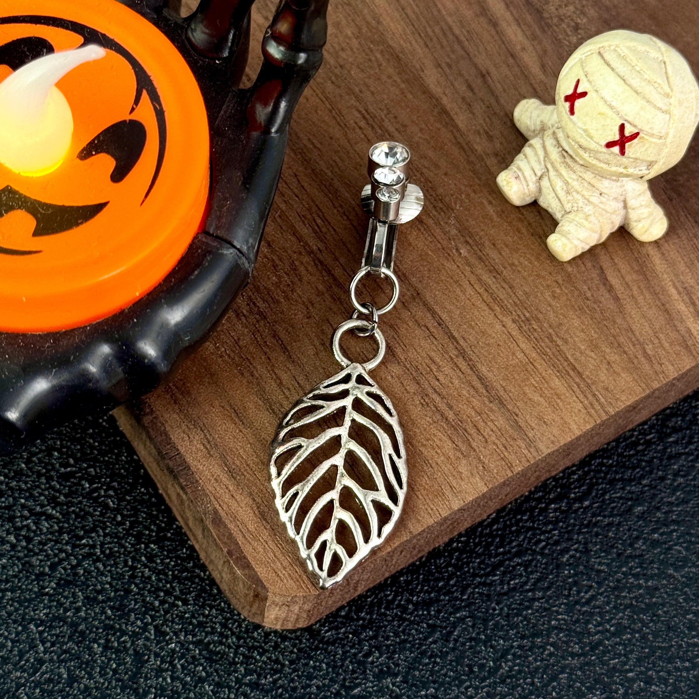 ilver Leaf Charm Faux Belly Ring