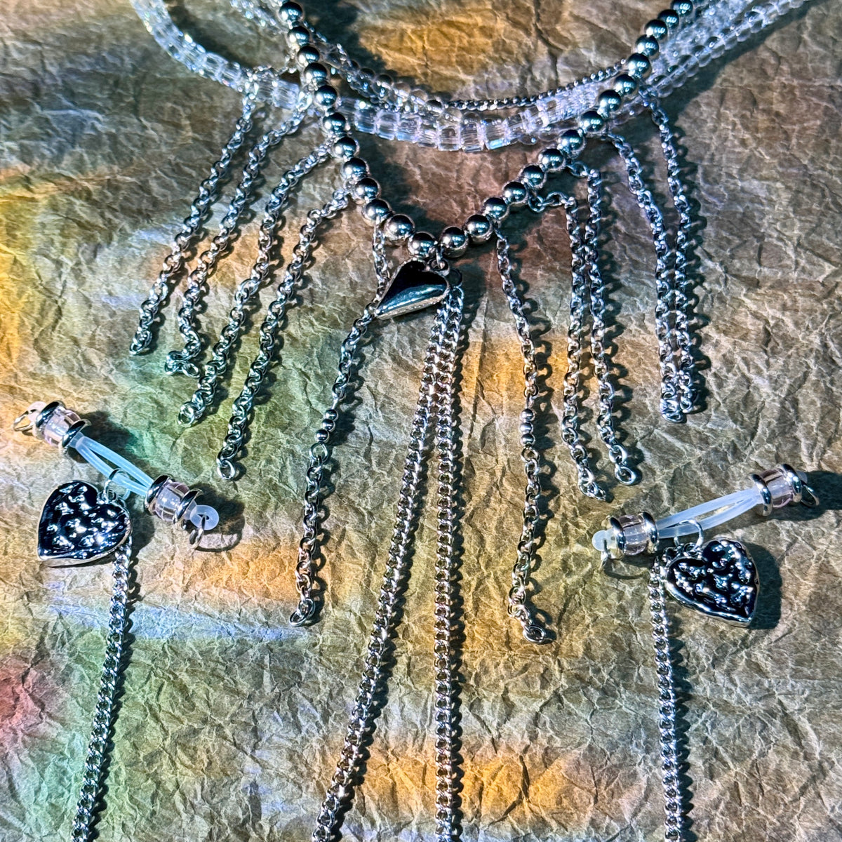 Crystal Heart Nipple Chain Set
