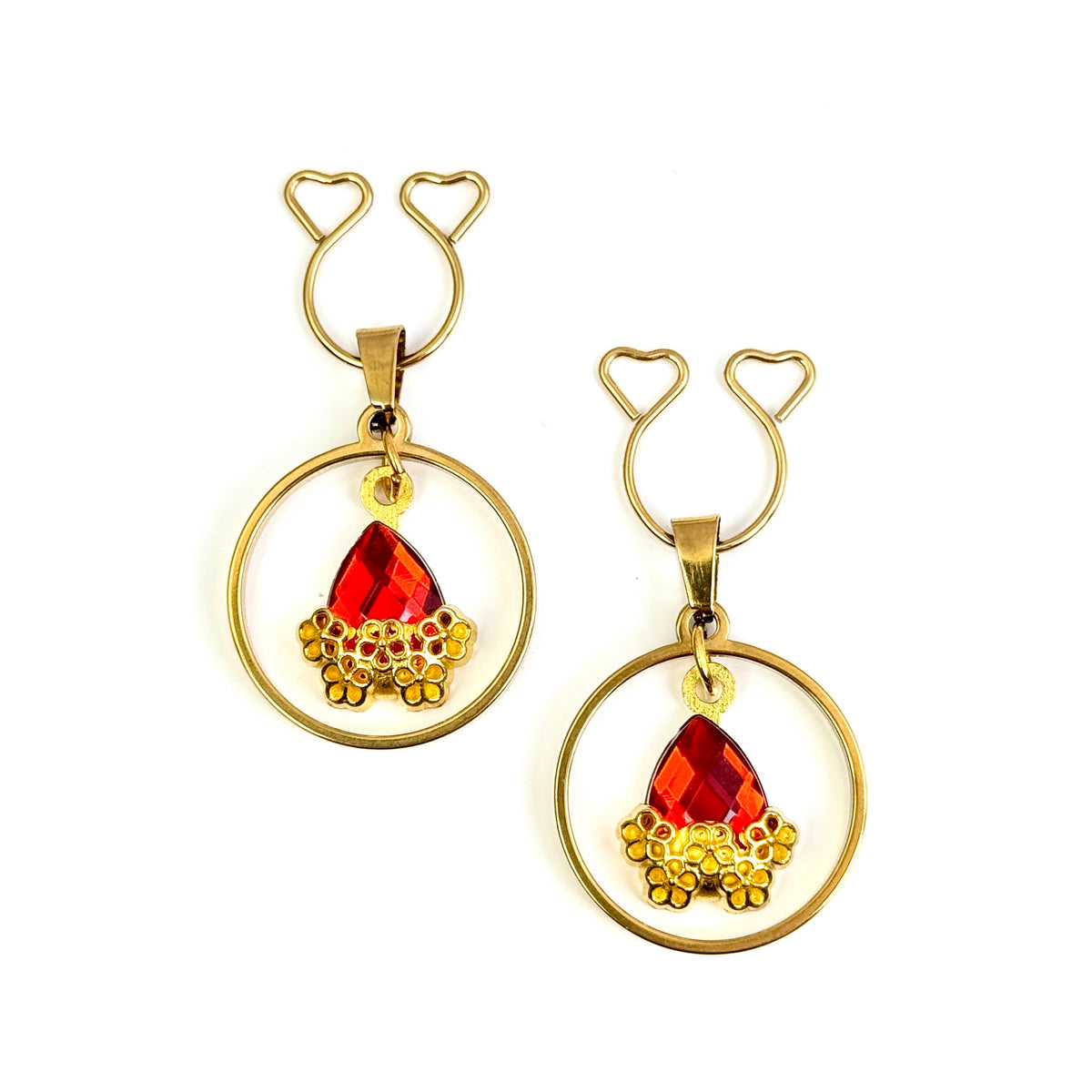 Golden Ruby Charm Nipple Ring