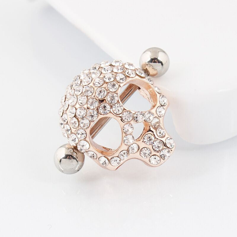 Skull and Zircon Nipple Ring