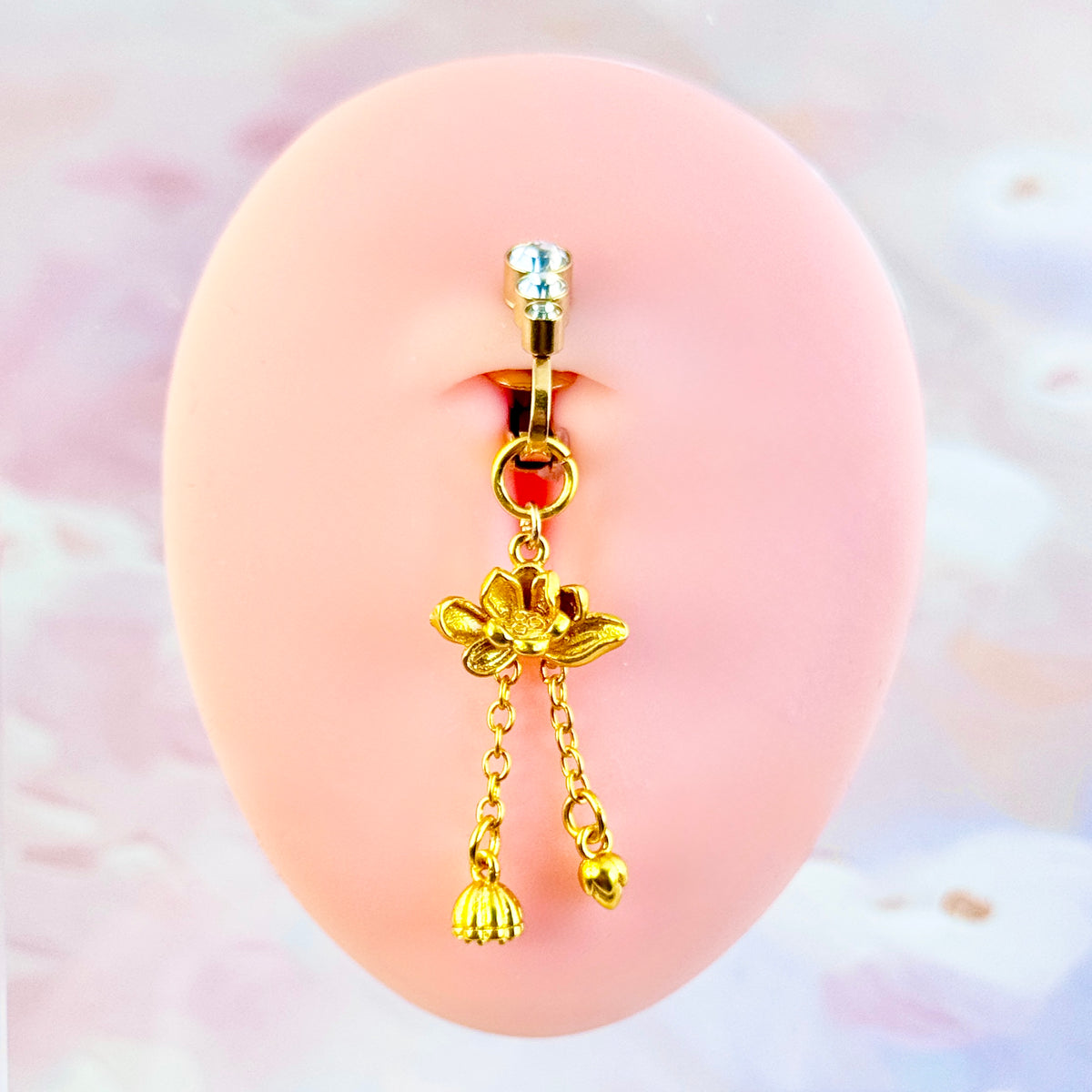 Golden Lotus Charm Simulated Navel Ring