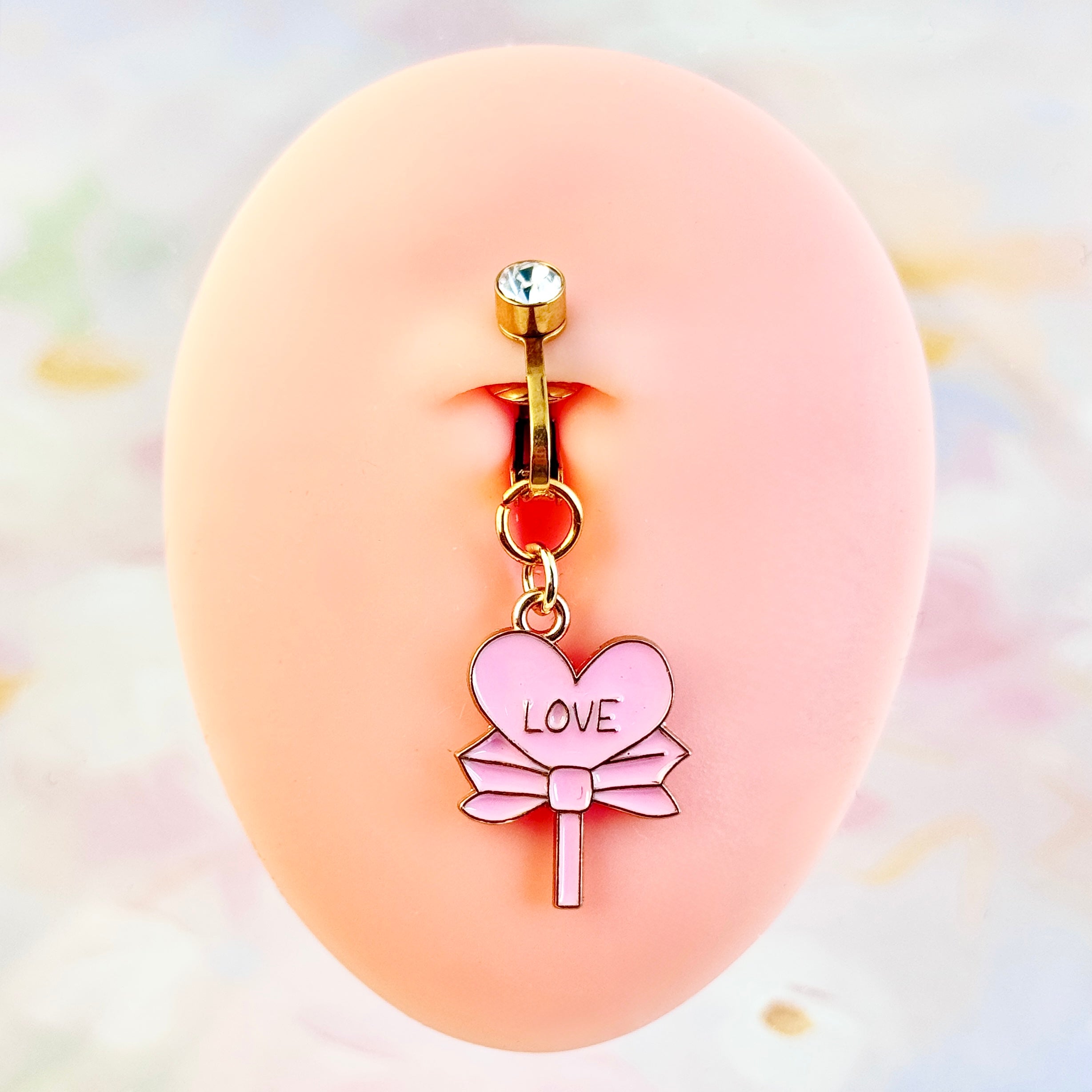 Love Bow Charm Faux Navel Ring