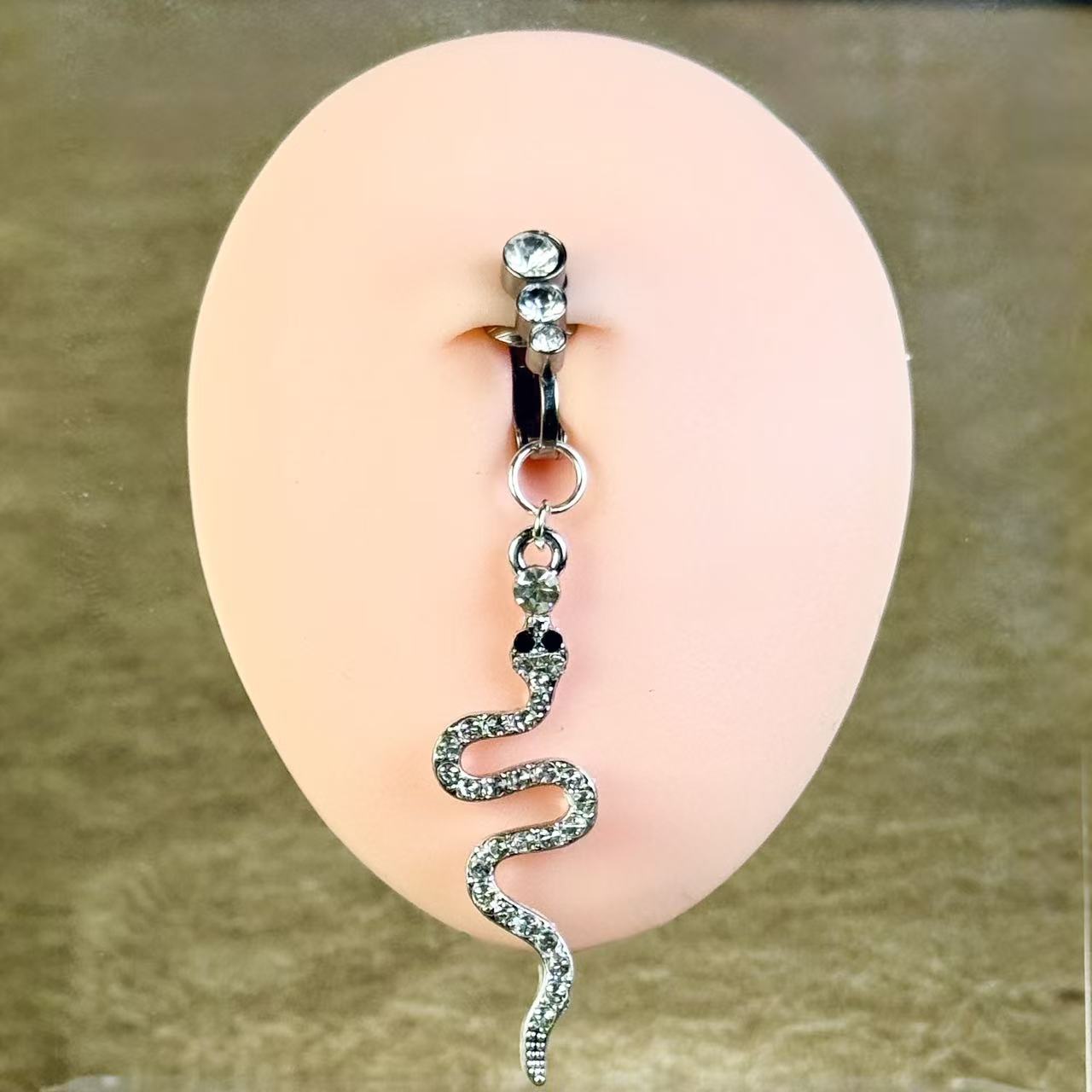 Diamond-studded snake-style non-piercing navel clip