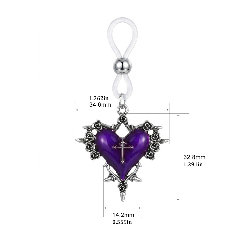 Gothic purple heart-shaped nipple clamps