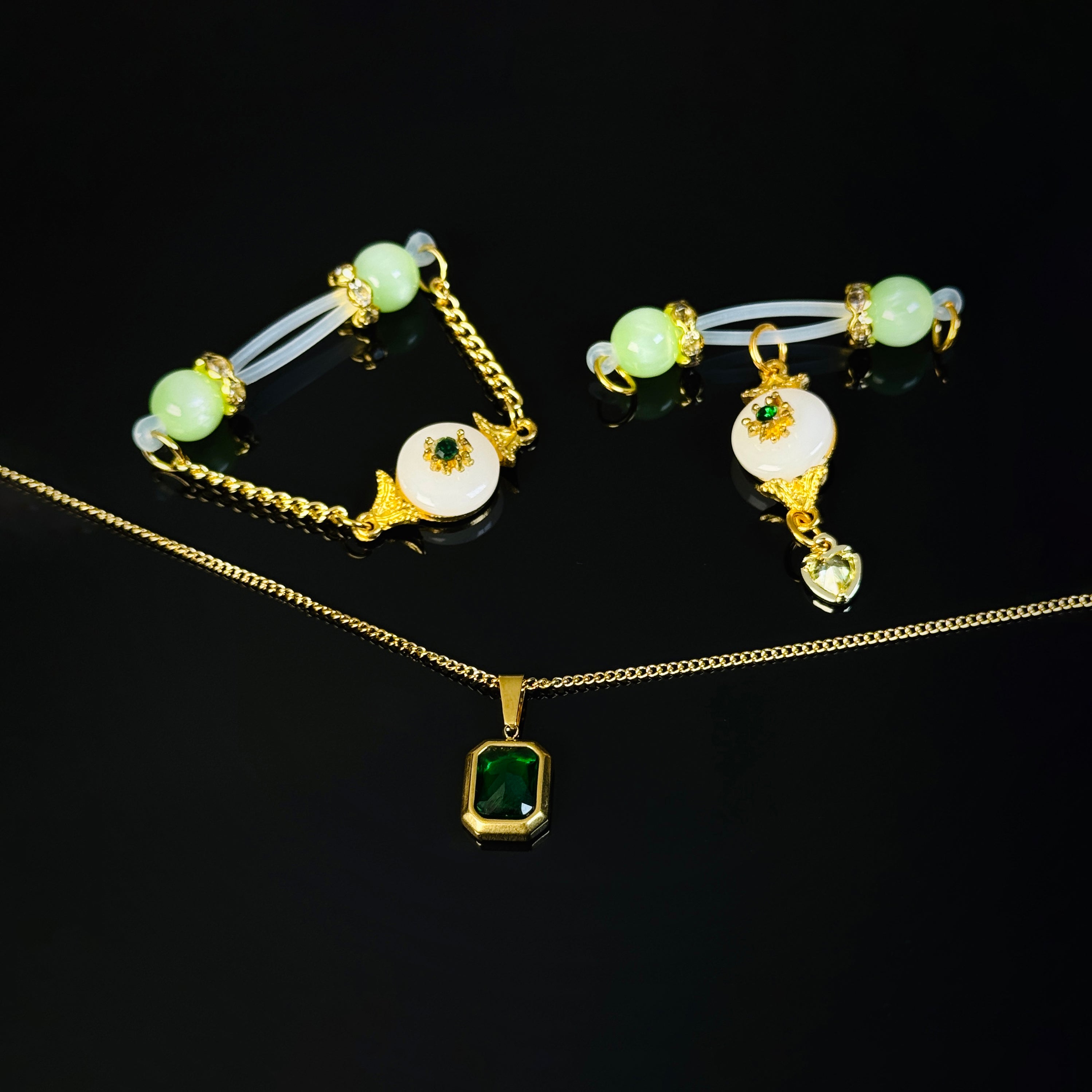 Jade nipple clamps + jade necklace