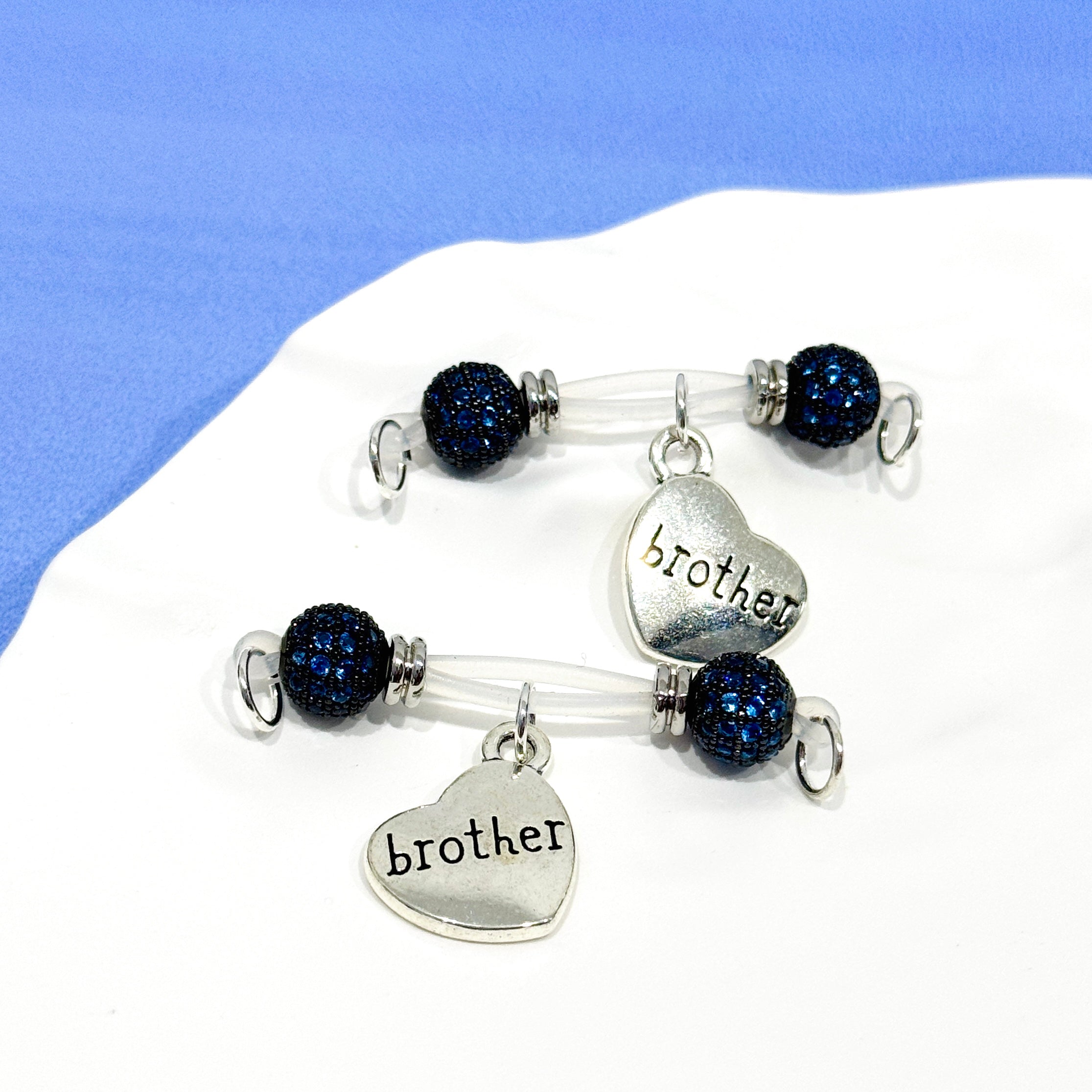 Blue Sapphire Twin Hearts Nipple Bar Set – Brother & Sister Edition