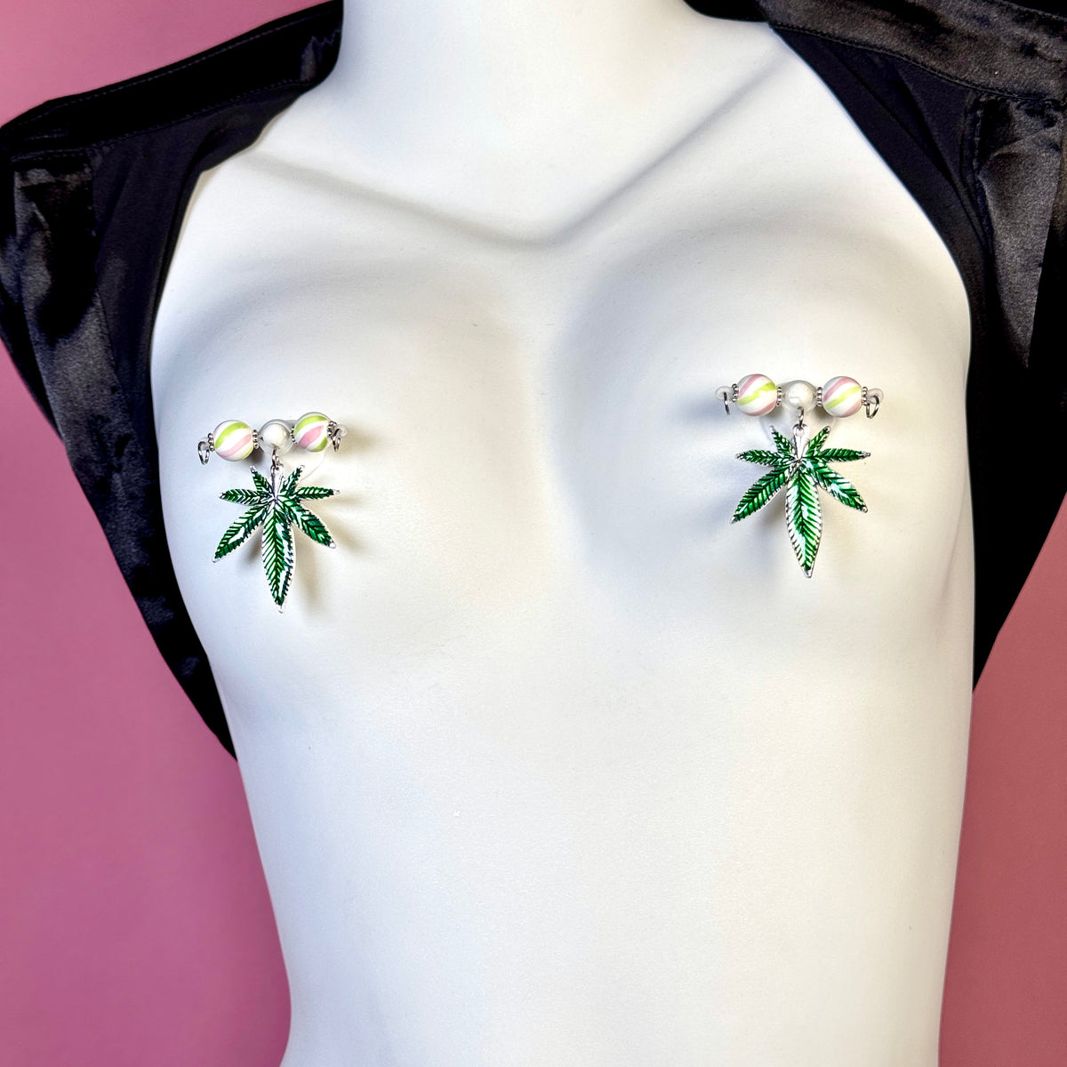 Emerald Leaf Charm Nipple Clamps