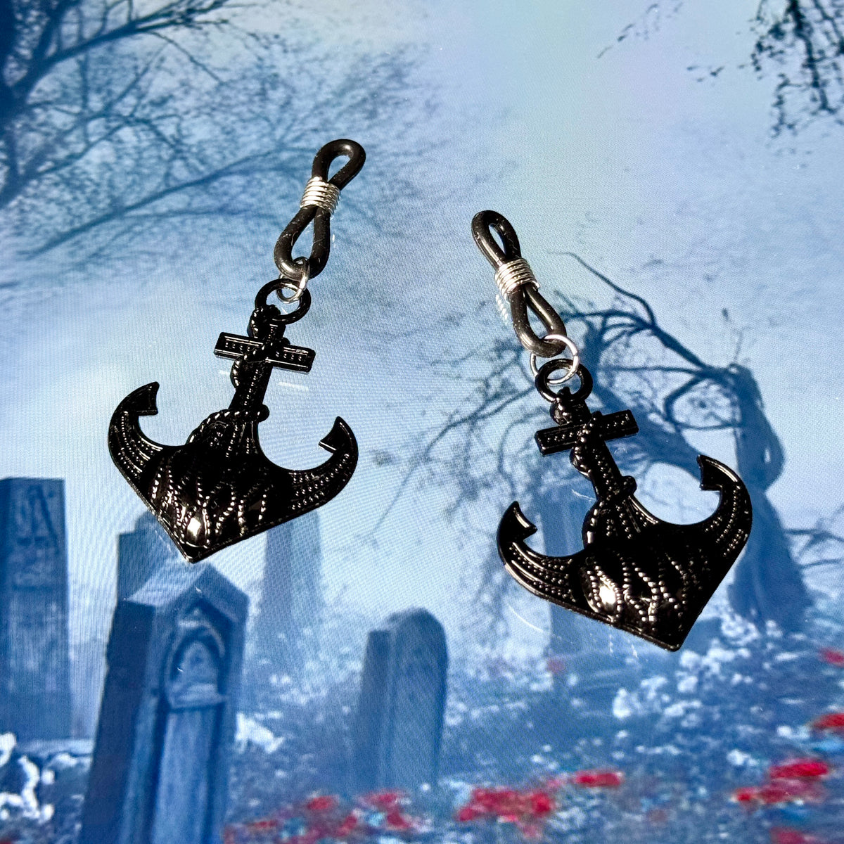 Black Anchor Cross Charm