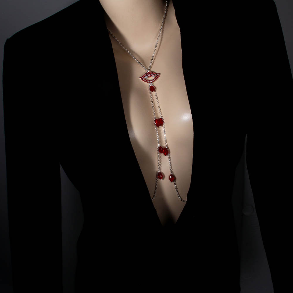 Red-lipped, innocent-yet-seductive style nipple chain