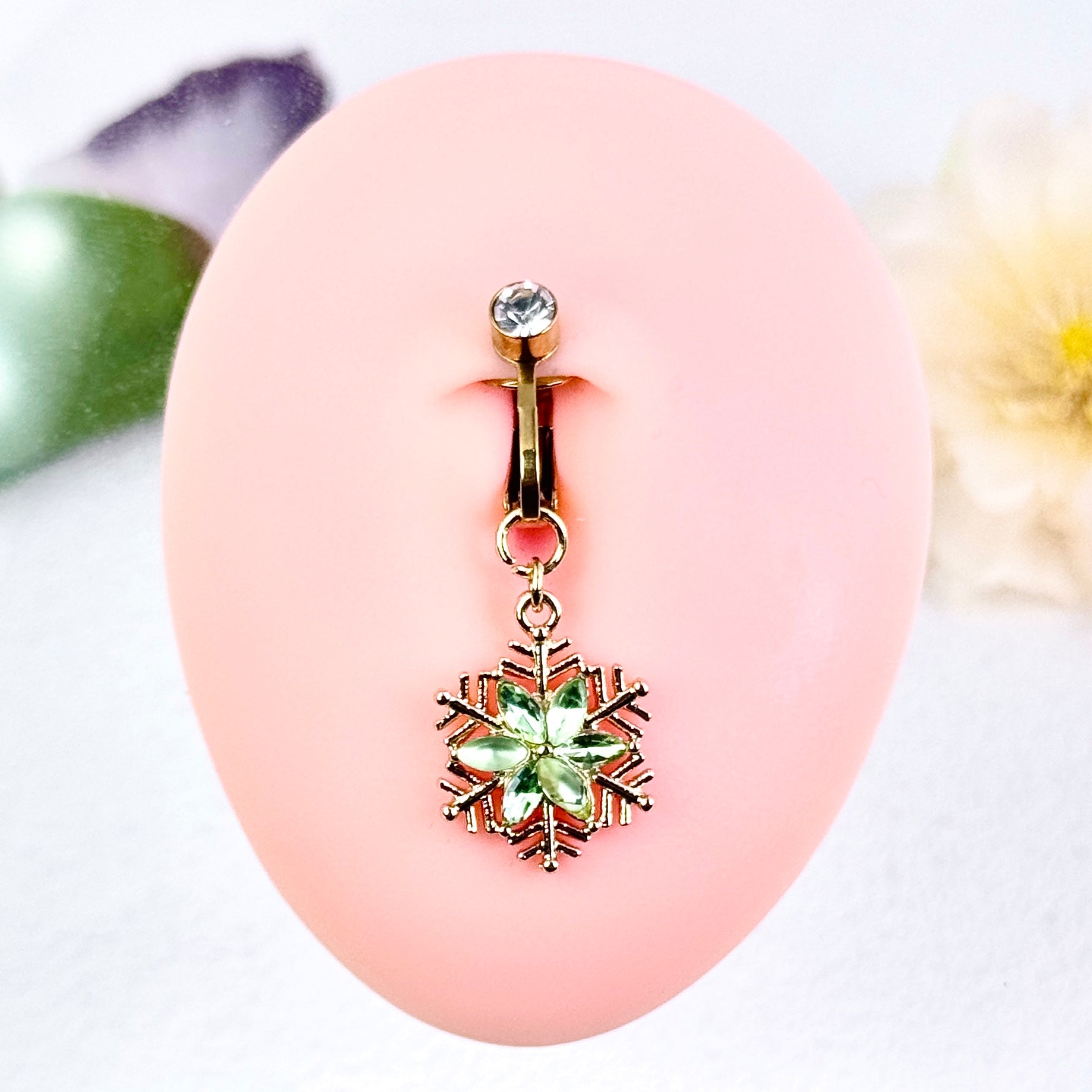 Emerald Snowflake Faux Belly Button Ring