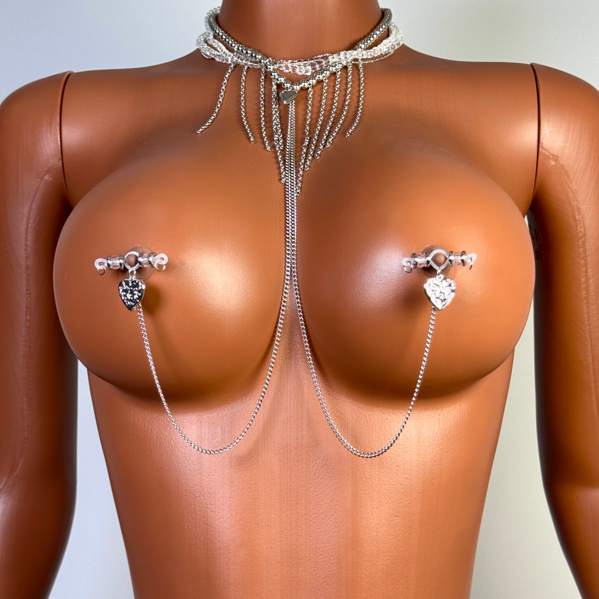 Crystal Heart Nipple Chain Set