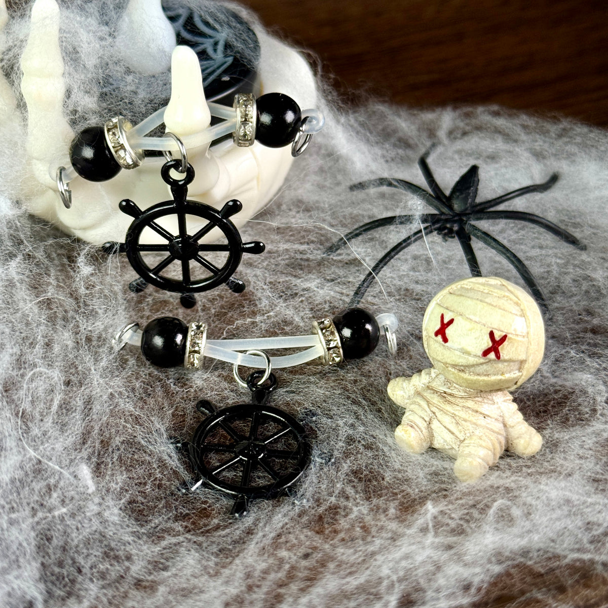 Black Anchor Wheel Halloween Nipple Ring