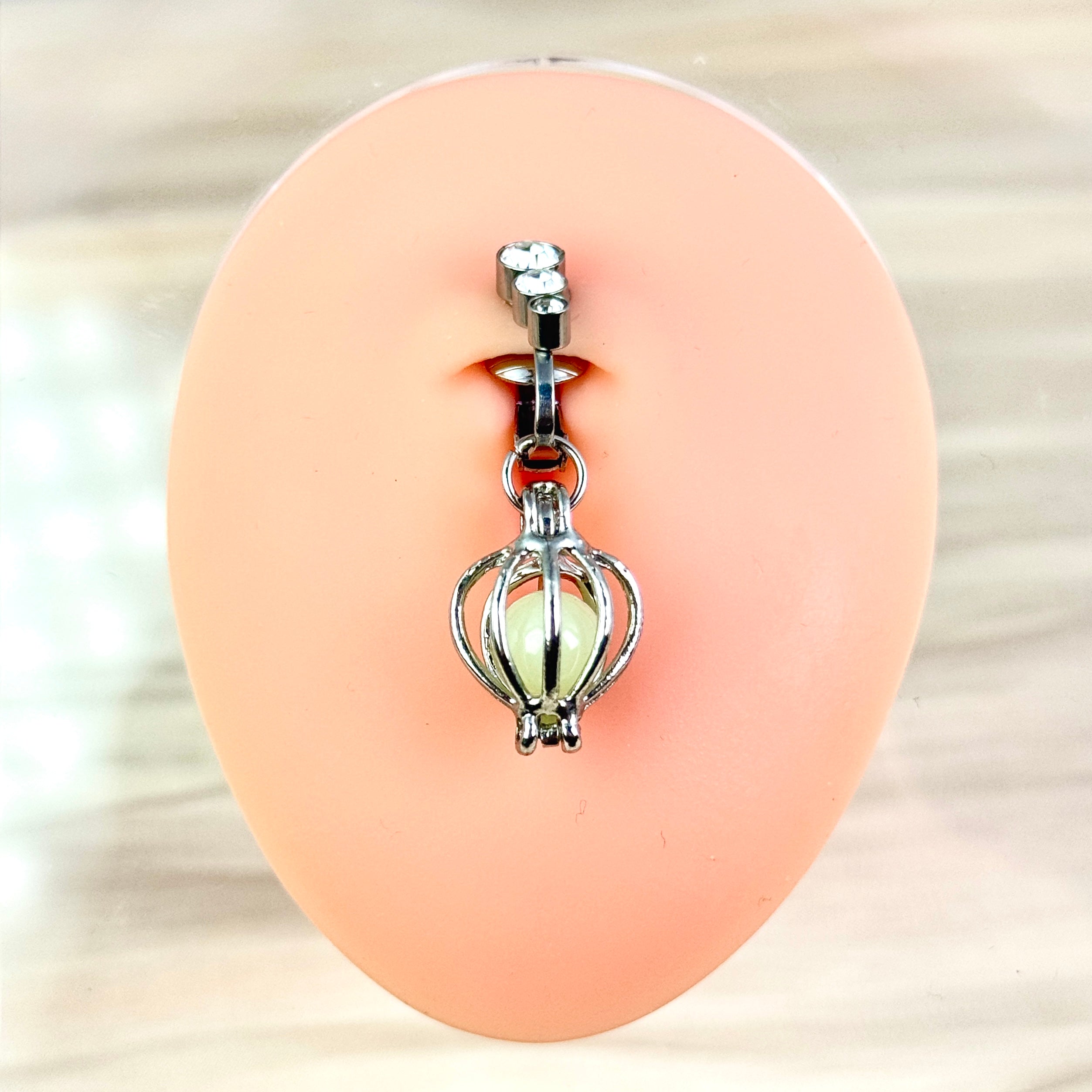 Glow Pearl Cage Faux Belly Button Ring