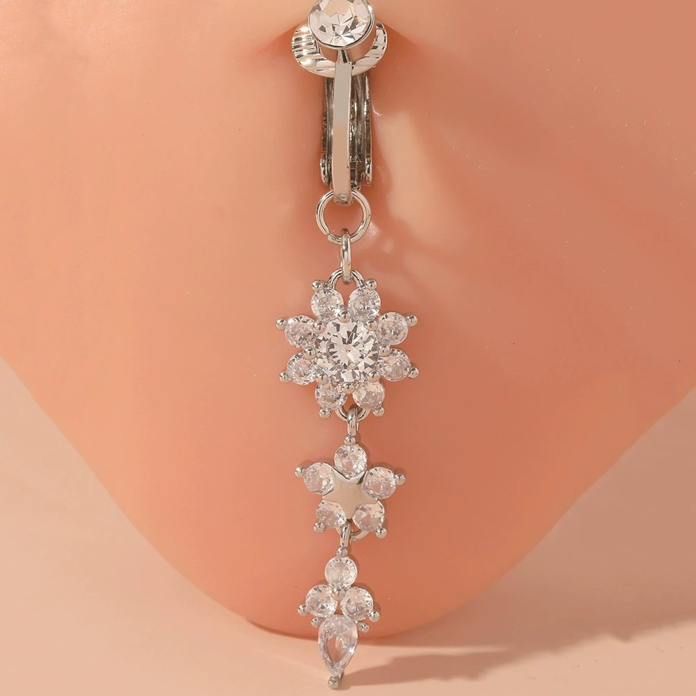 Faux navel piercing with cubic zirconia petals