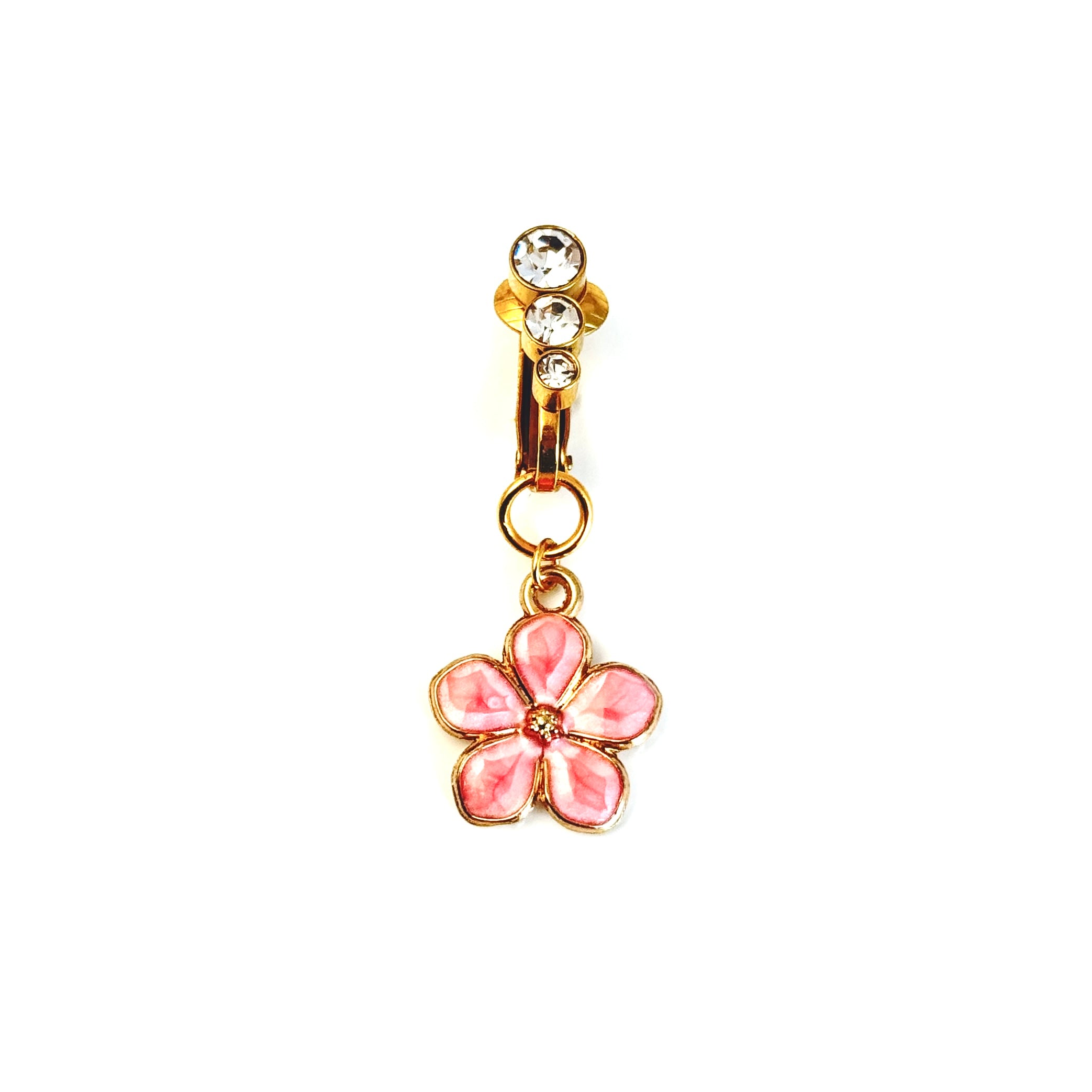 Pink Flower Glow Faux Navel Ring
