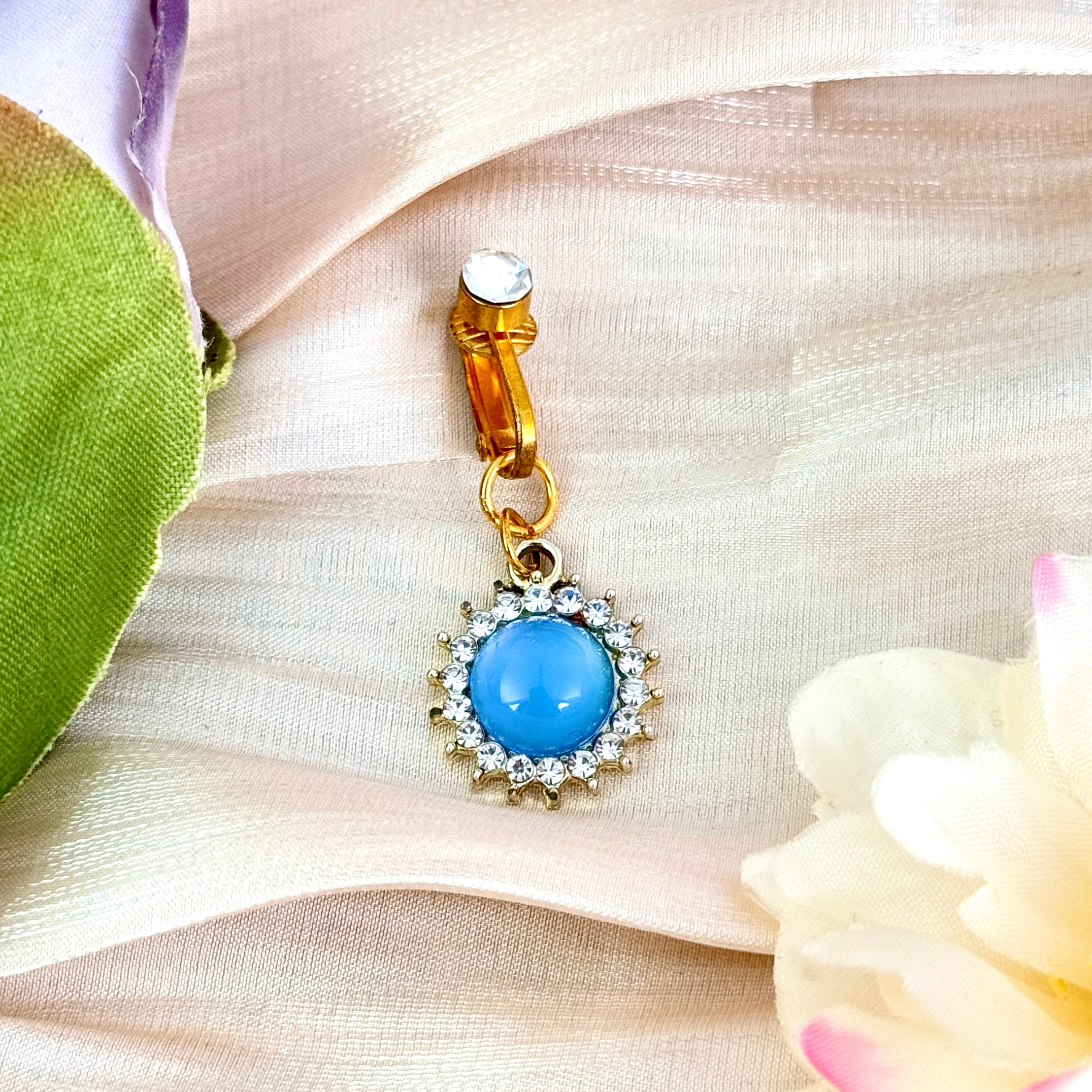 Blue Crystal Sun Faux Belly Button Ring
