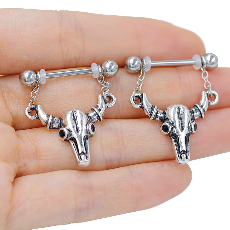 Retro Bull Skull Nipple Shield with Tassel Chains